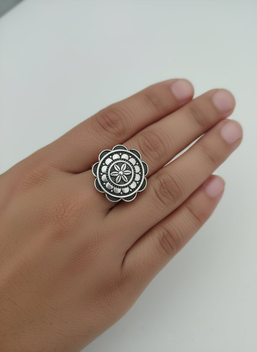 Padmaraga Mandala 92.5 Silver Adjustable Ring