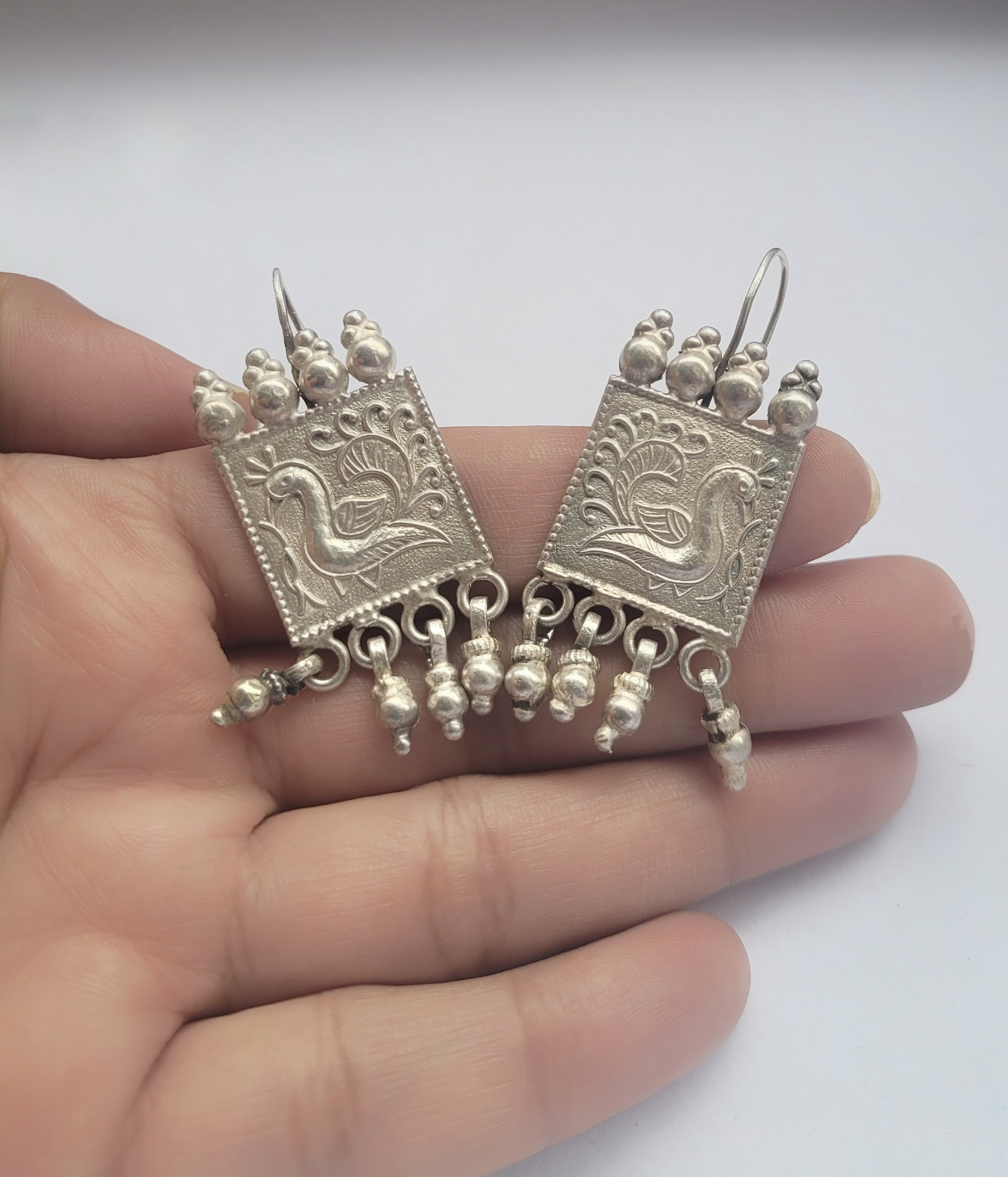 Tribal 92.5 Silver Mayur Karigari Earrings