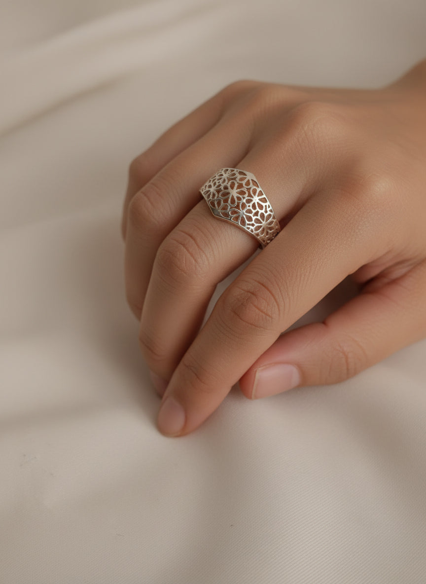 Pushpanjali Traditional 92.5 Silver Adjustable Ring