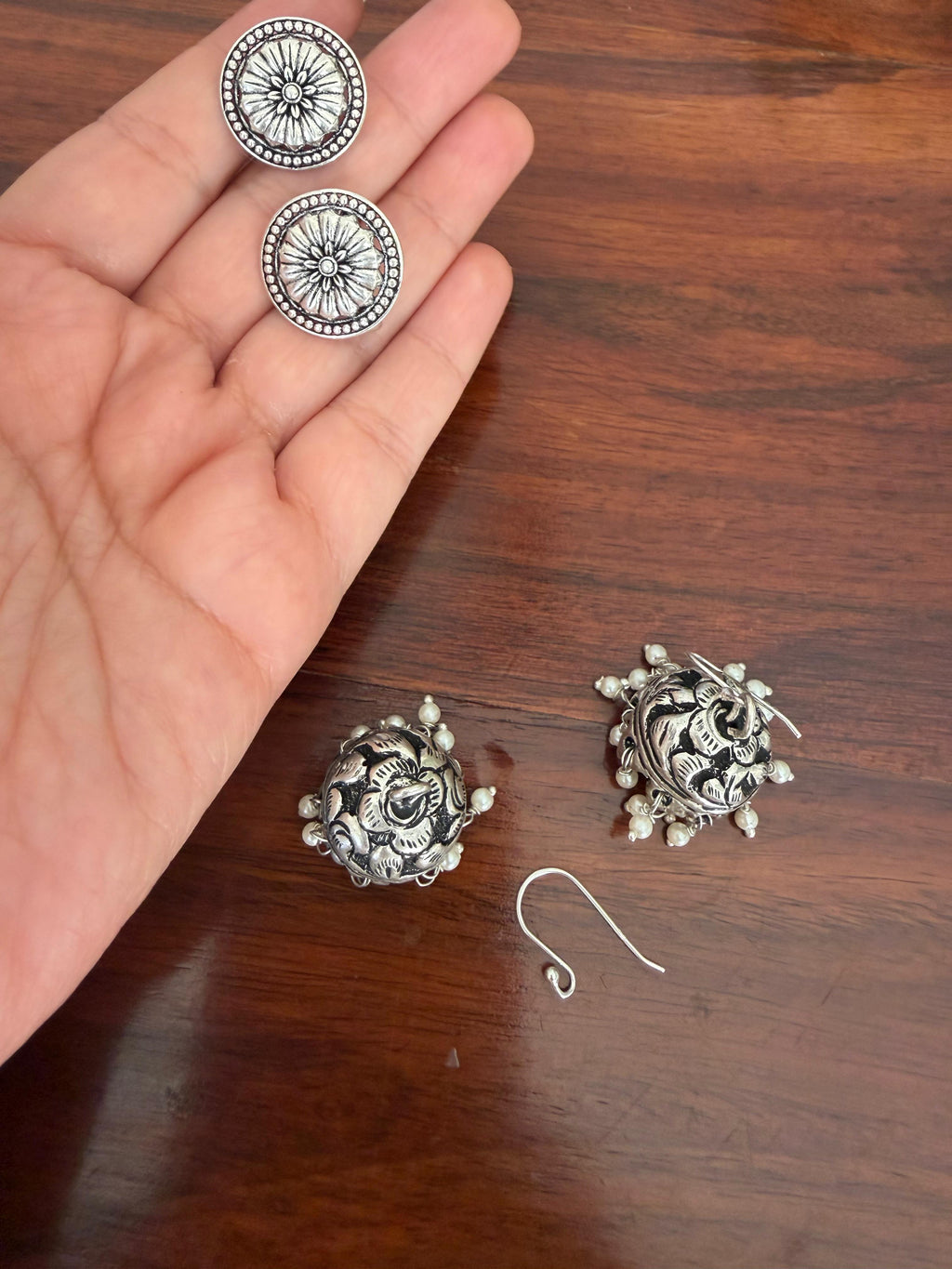 Mandala Chitai Jhumkas 925 Silver 3-in-1 Earrings - Handcrafted