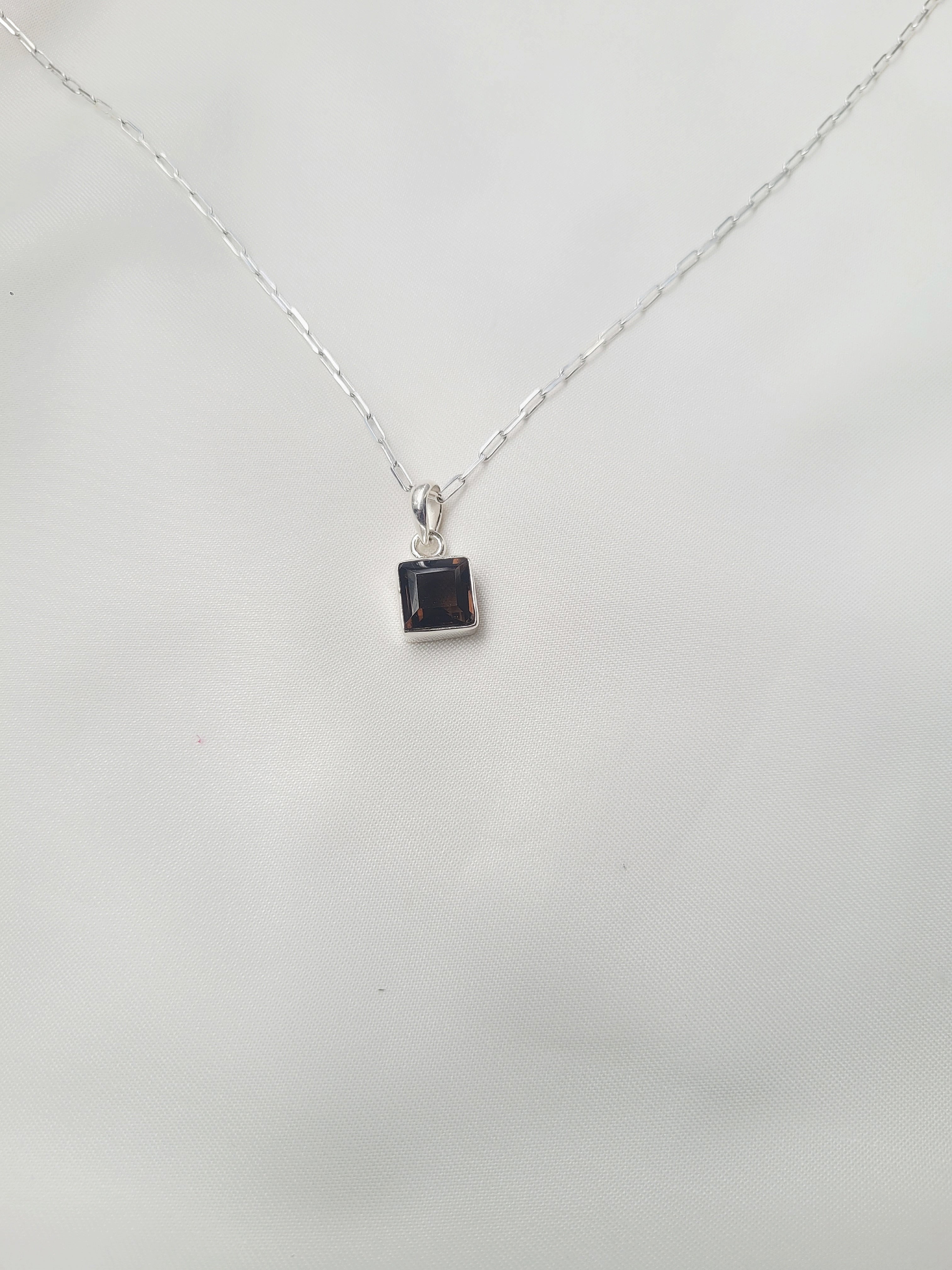 Smokey Square Elegance 92.5 Silver Pendant (Without Chain)
