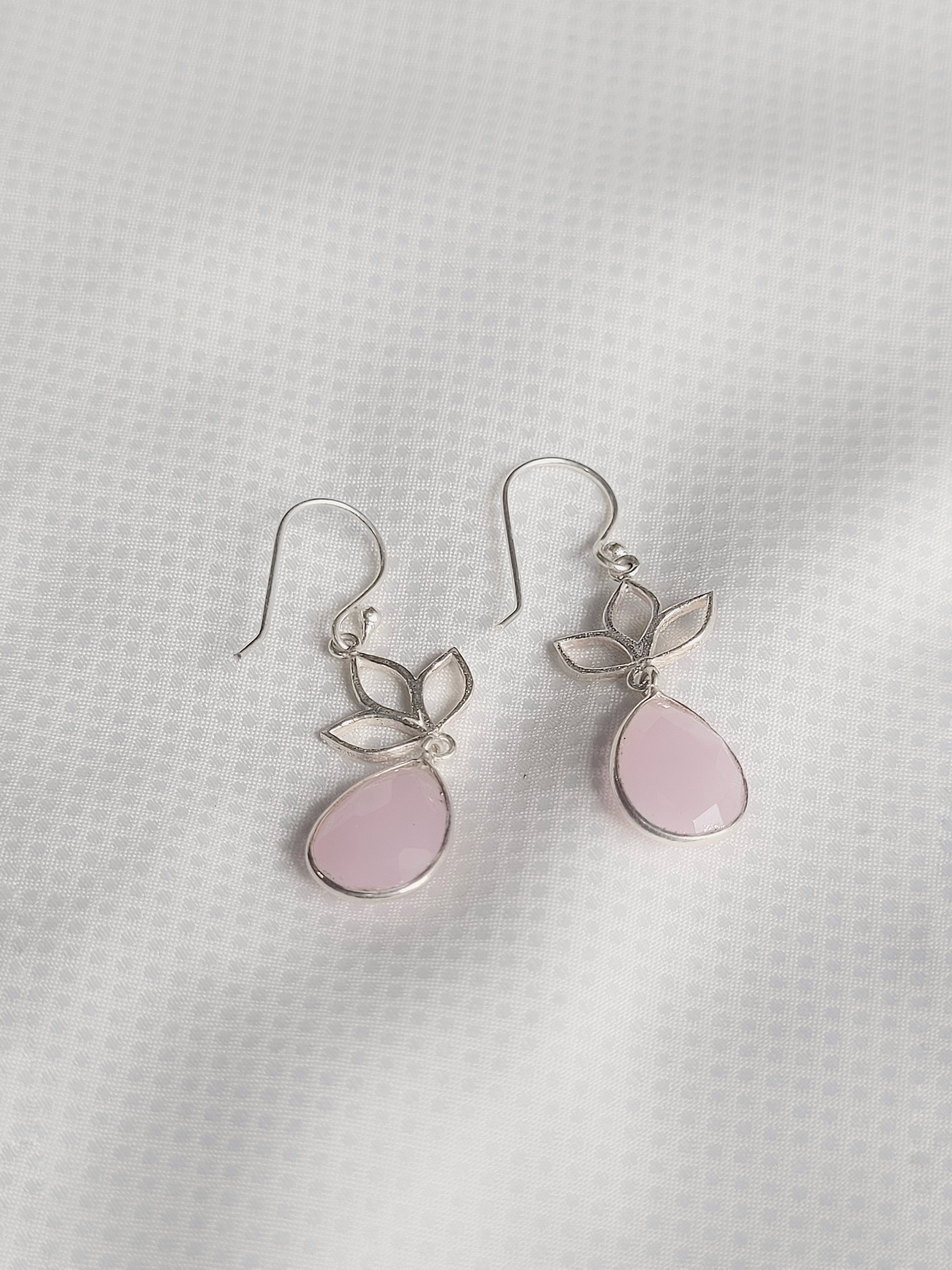 Pink Dew Bloom 92.5 Silver drops Studs - Handcrafted