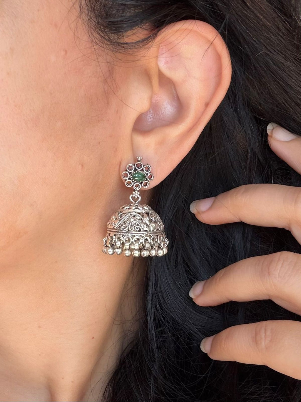 Meher - Dome Shaped Jhumkis 925 Silver Jhumkis