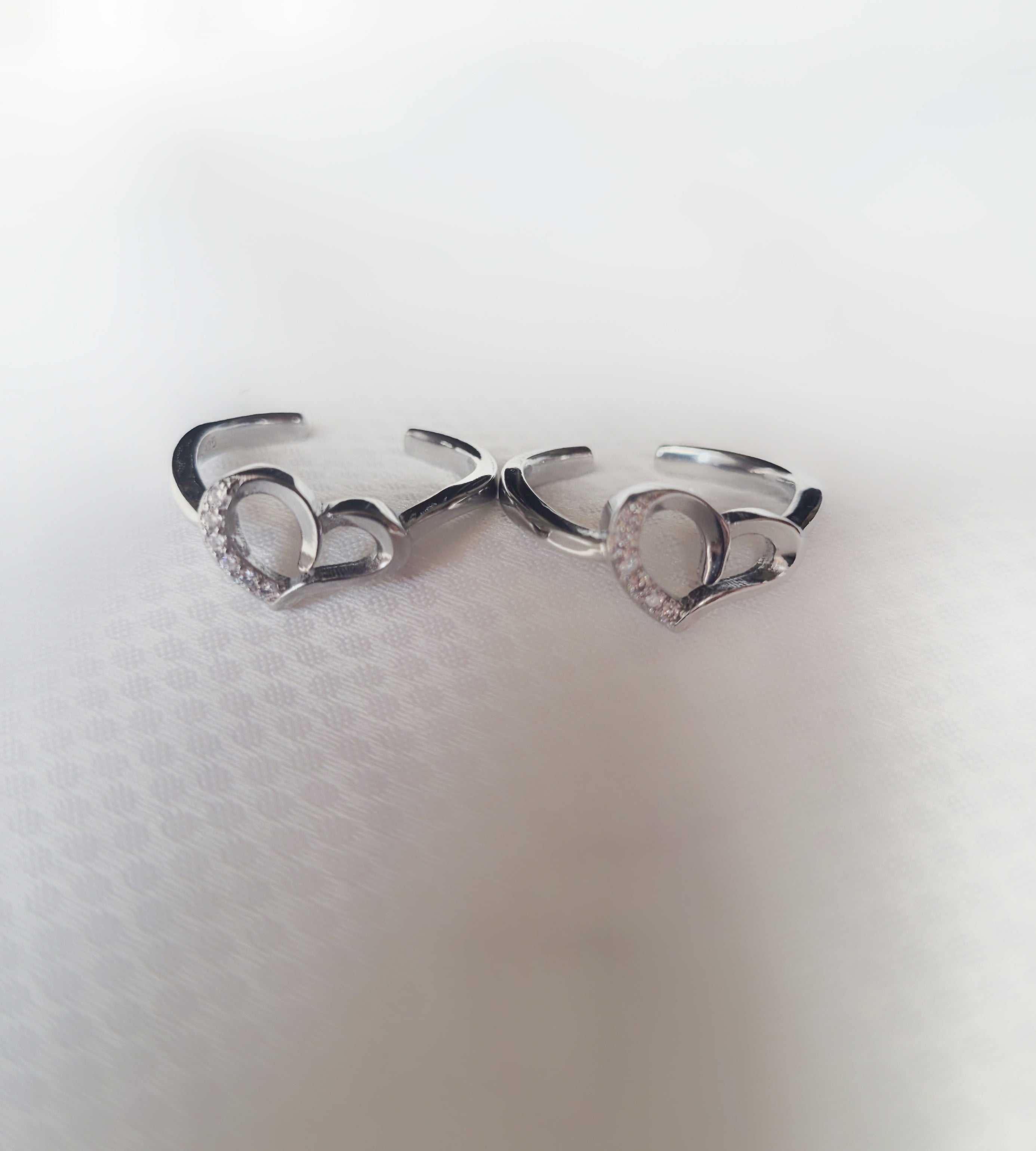 Sparkling Heart 92.5 Silver Toe Rings - Pair