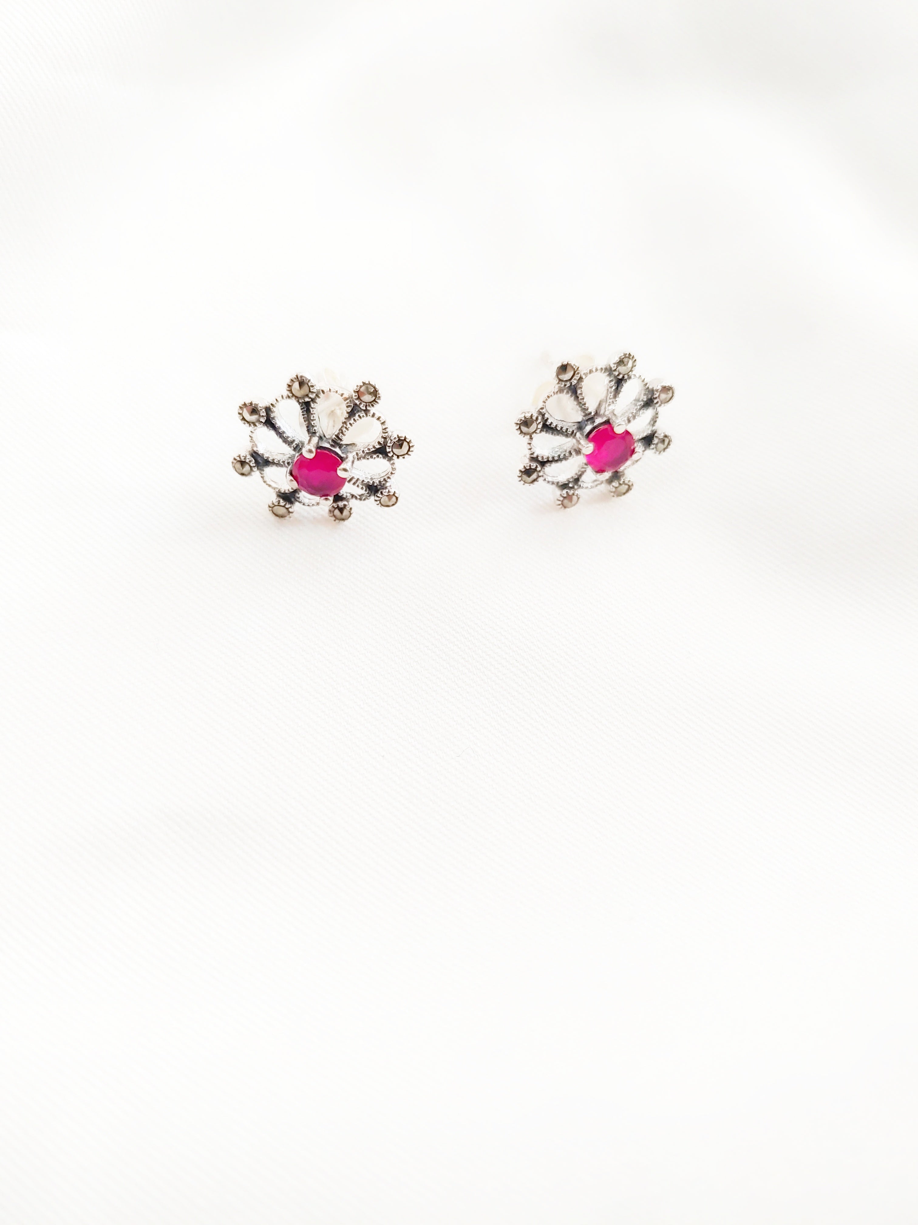 Sunburst 92.5 Silver Marcasite Stud Earrings