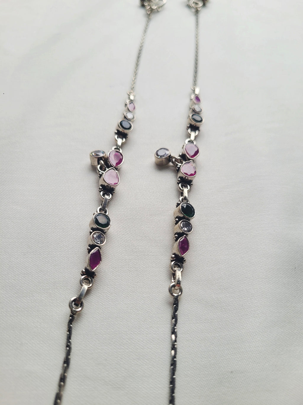 Multi Stone Charm Anklets 92.5 Silver - Pair