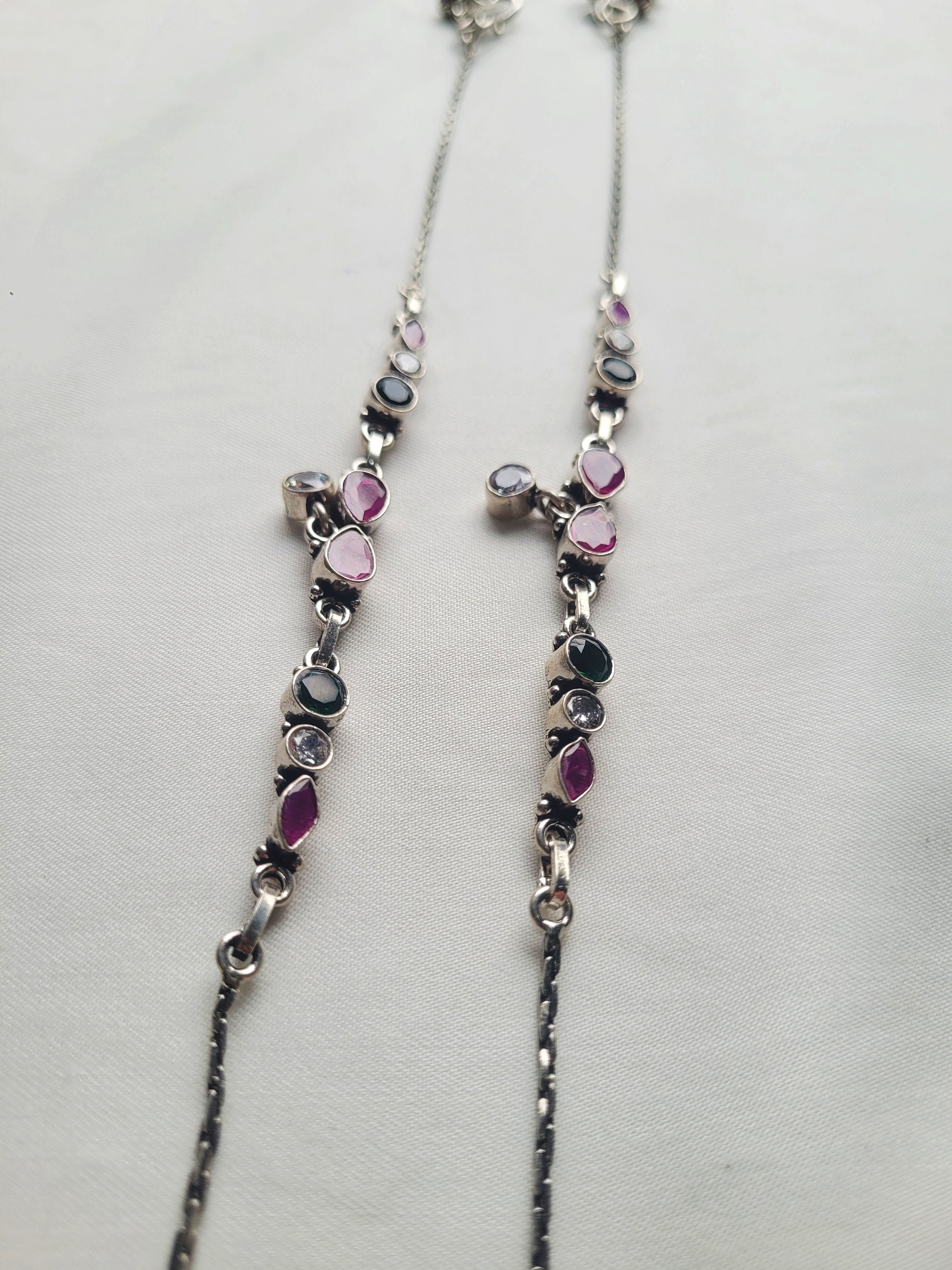 Multi Stone Charm Anklets 92.5 Silver - Pair
