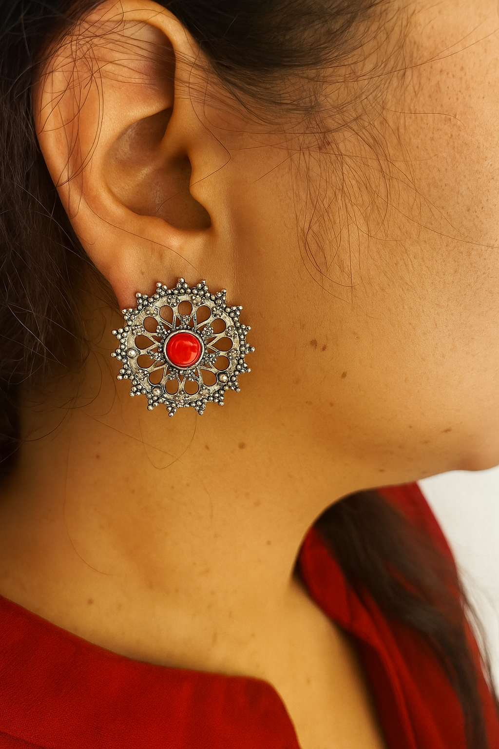Surangana 92.5 Silver Statement Studs - Handcrafted