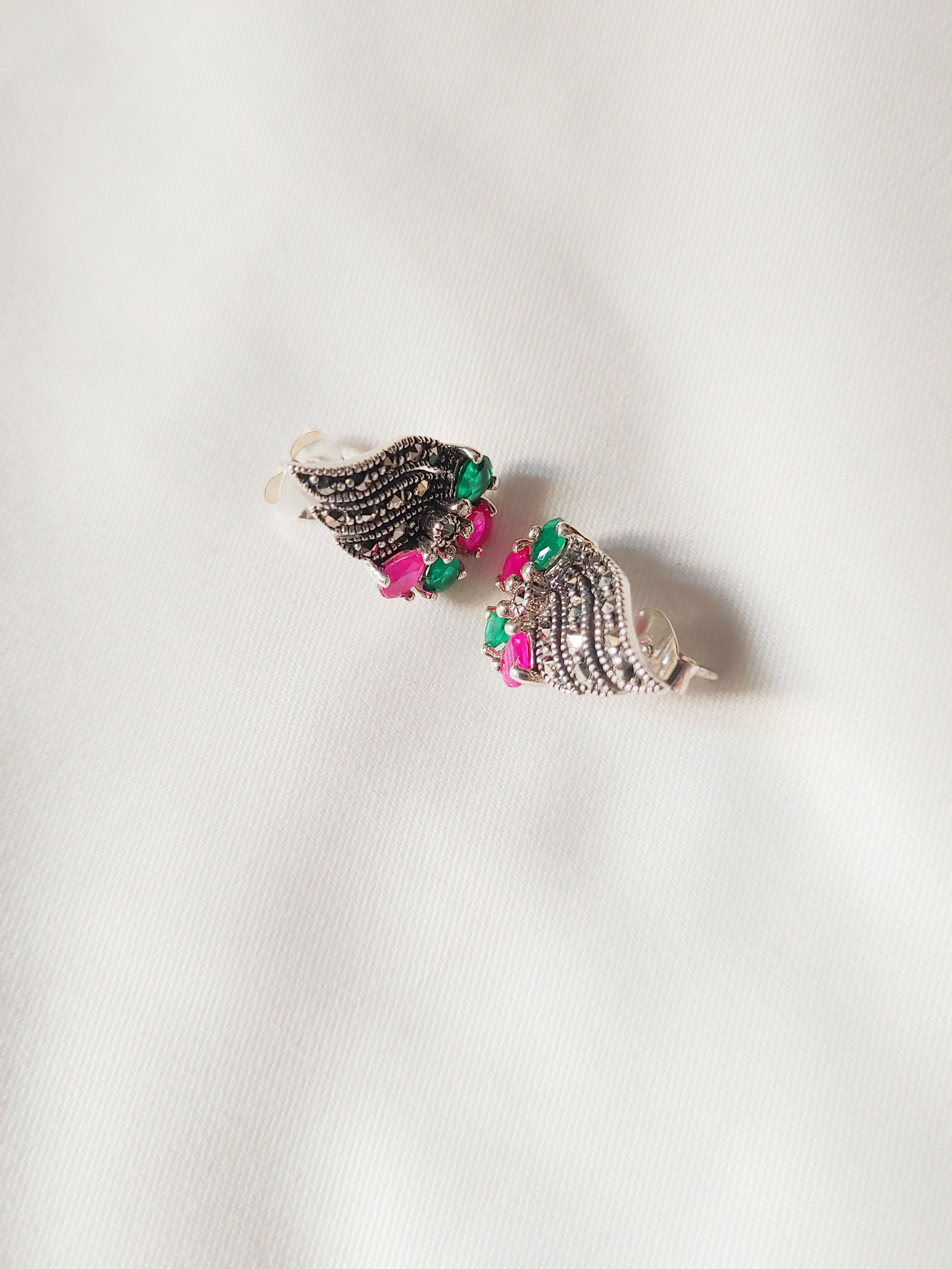 Vintage Wing 92.5 Silver Marcasite Stud Earrings