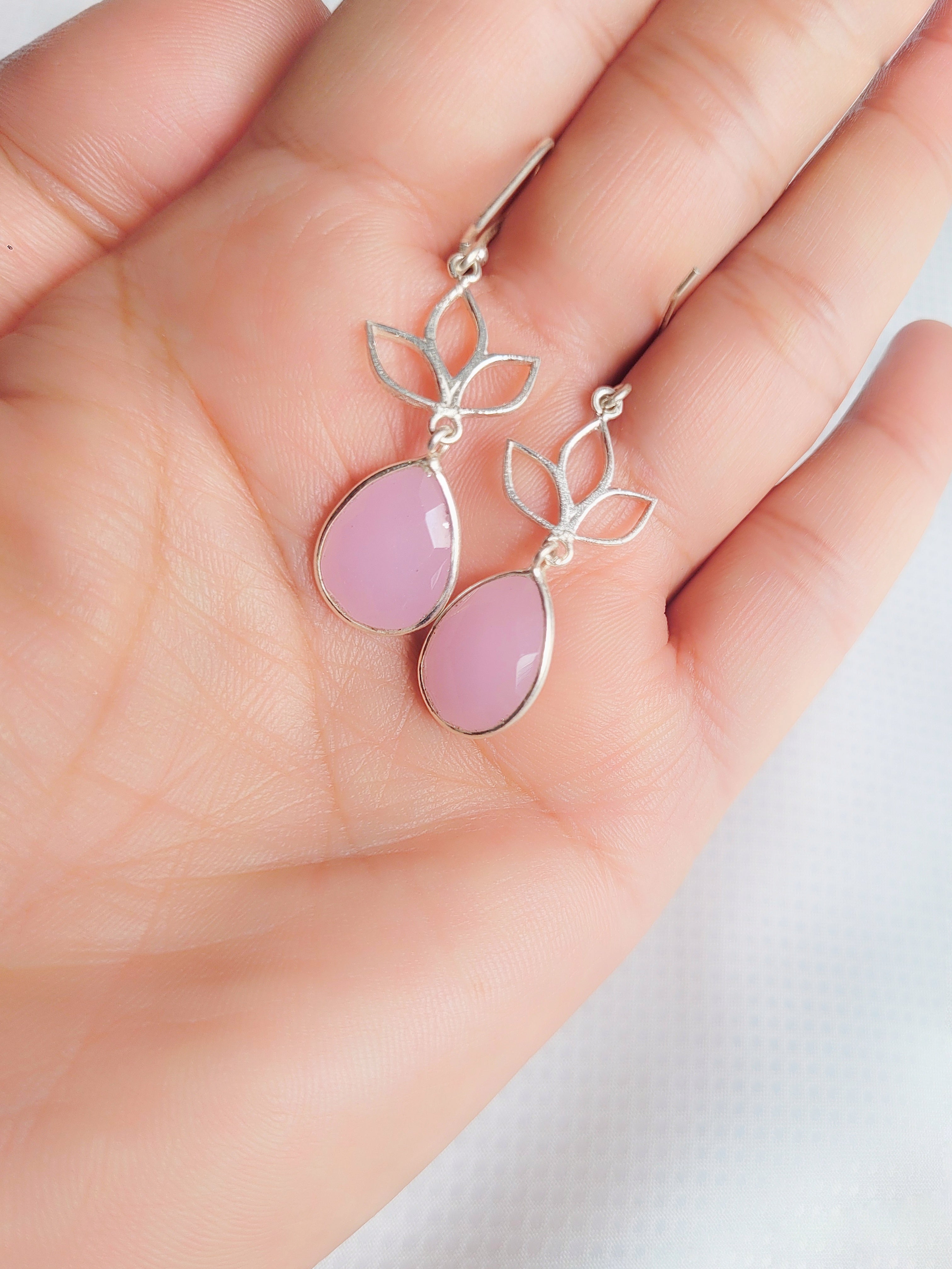 Pink Dew Bloom 92.5 Silver drops Studs - Handcrafted