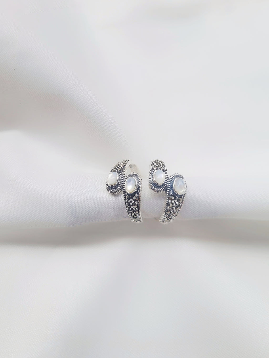 Marcasite Royal Pearl Wrap Toe Rings 92.5 Silver - Pair