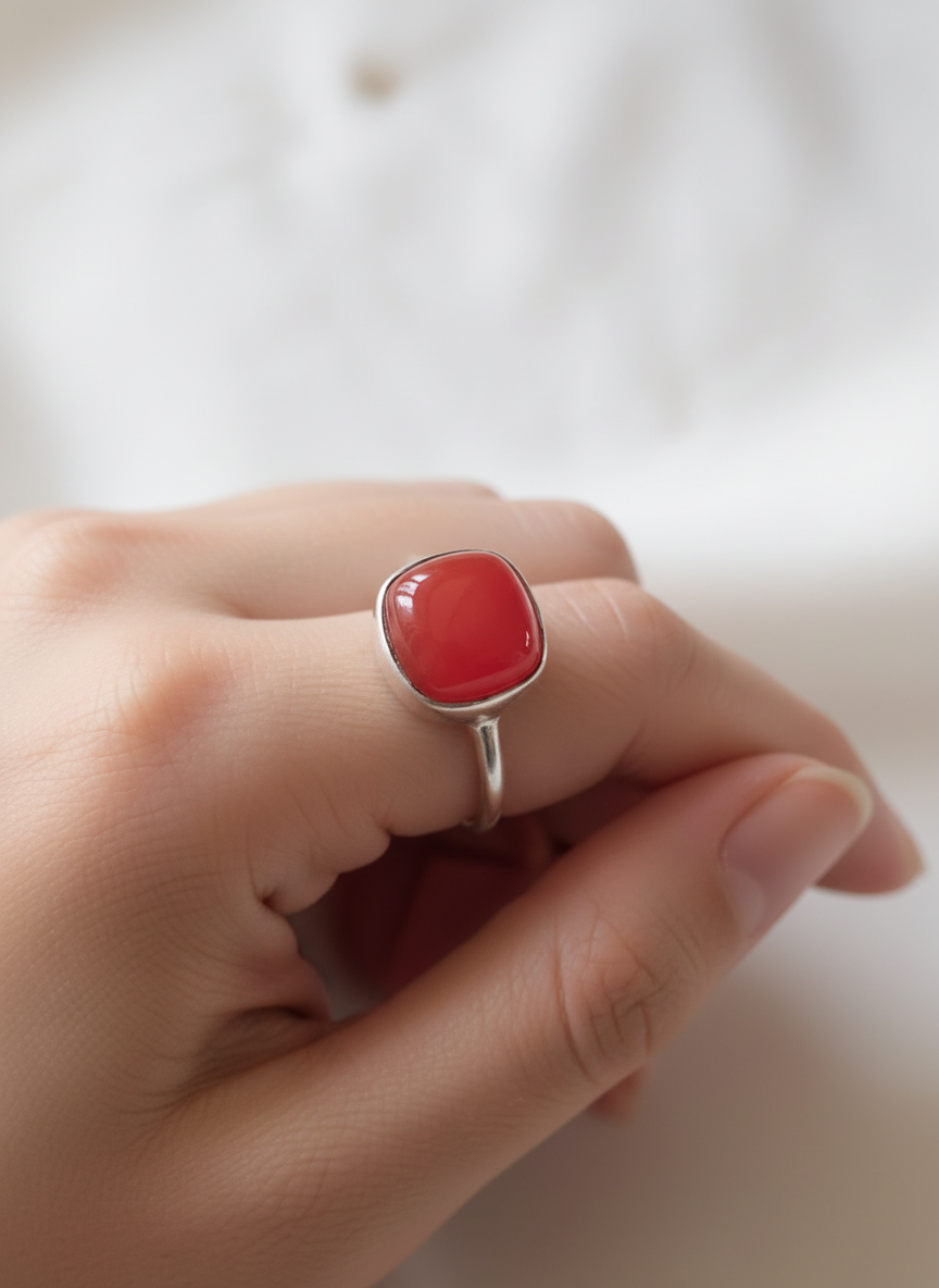 Agni Red Onyx Stone 92.5 Silver Adjustable Ring