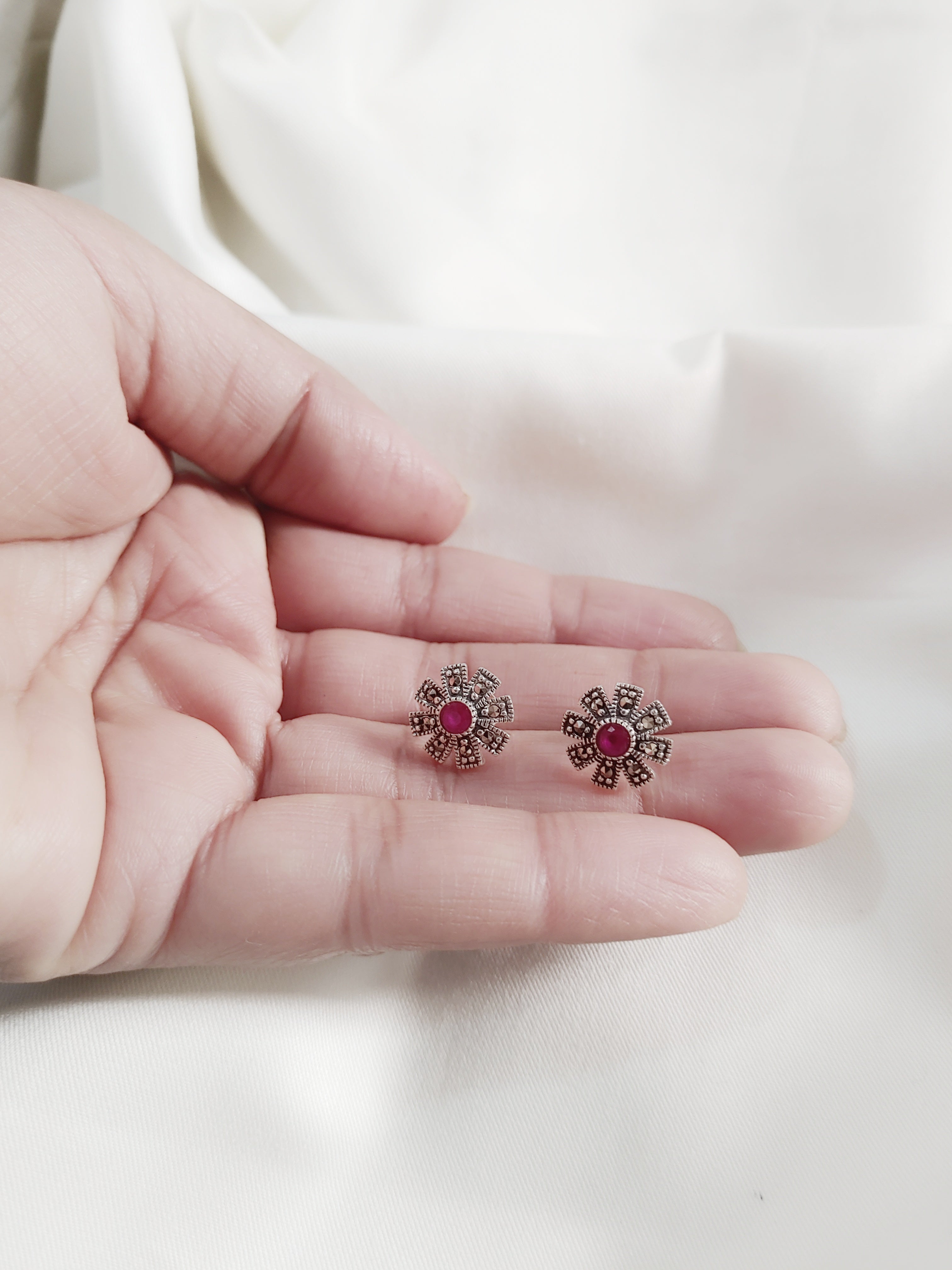 Kusumika 92.5 Silver Marcasite Stud Earrings