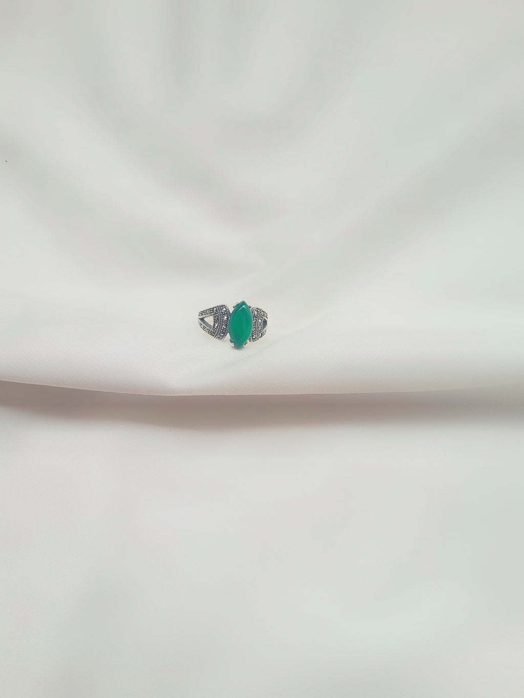Marcasite Oval Green 92.5 Silver Ring