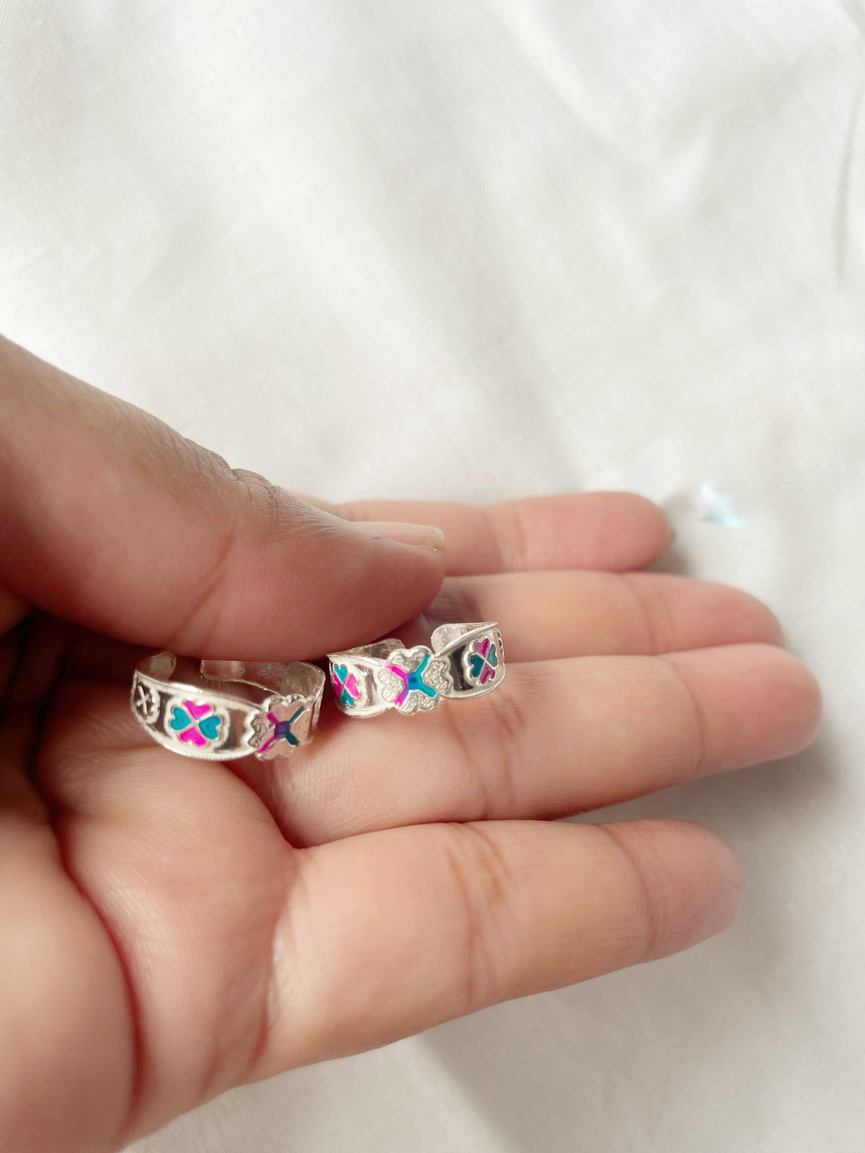 Color Bloom 92.5 Silver Toe Rings - Pair