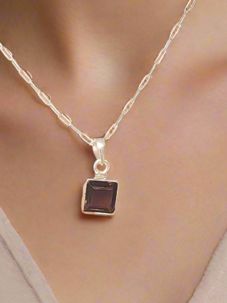 Smokey Square Elegance 92.5 Silver Pendant (Without Chain)