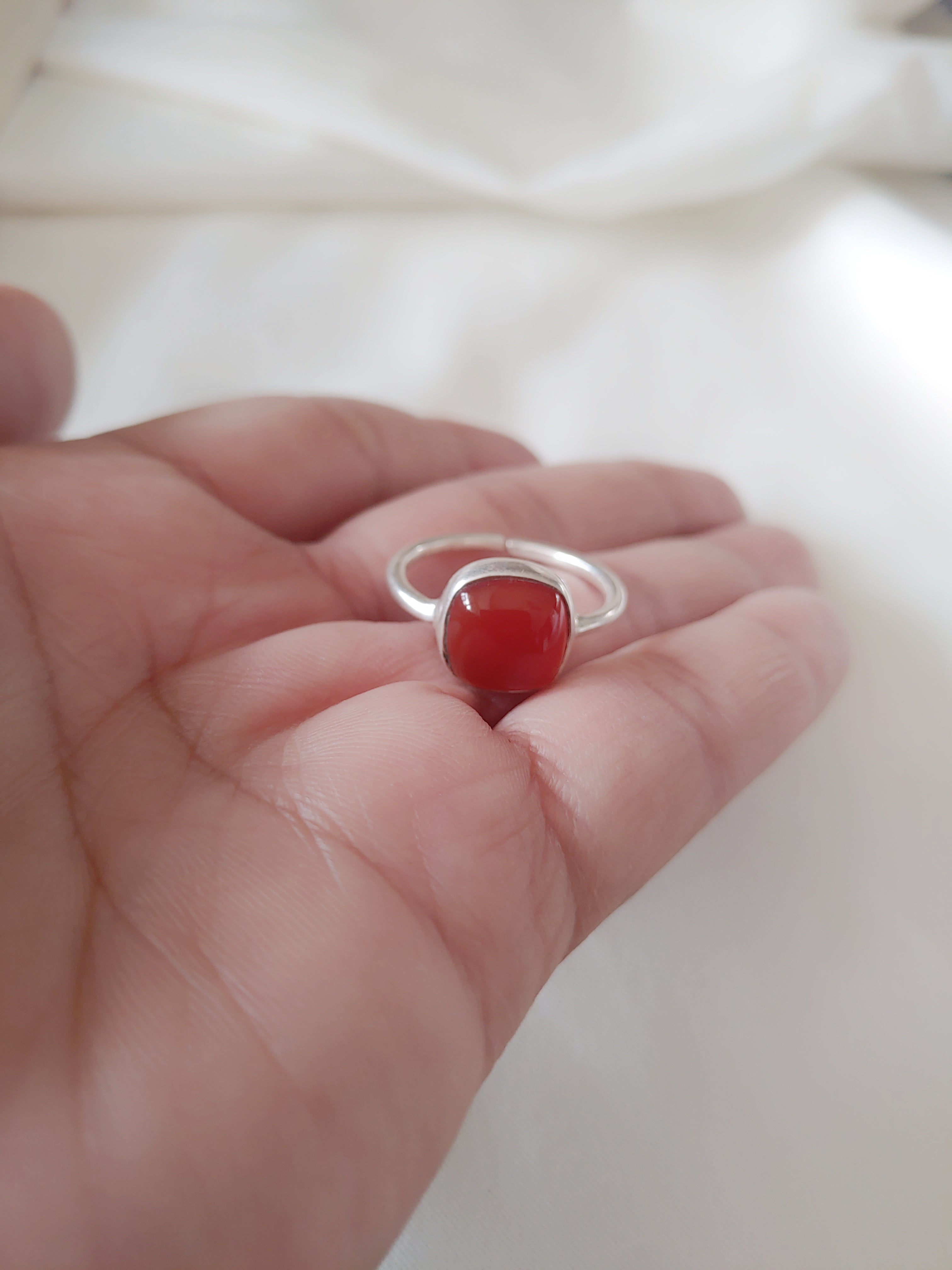 Agni Red Onyx Stone 92.5 Silver Adjustable Ring