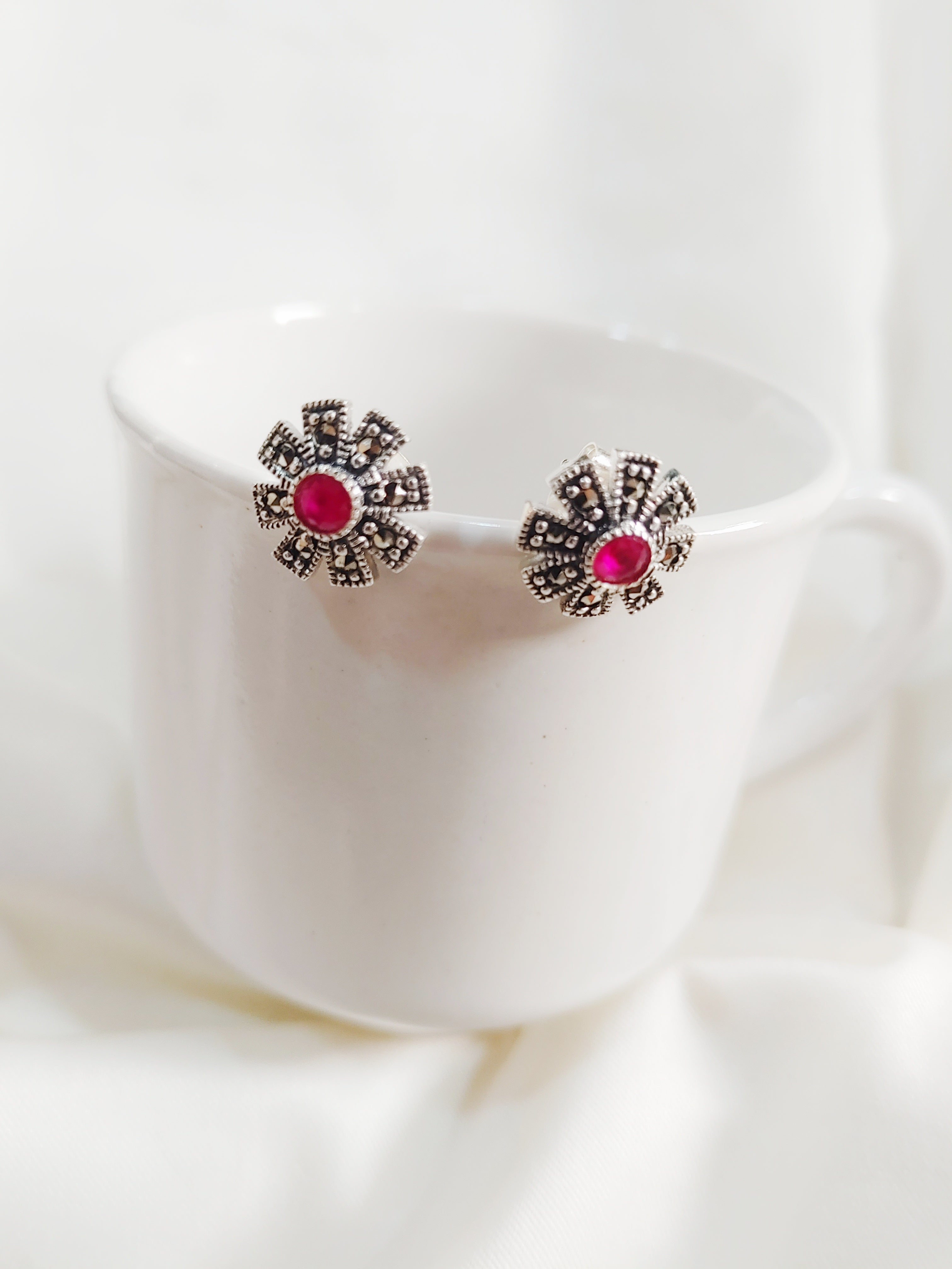 Kusumika 92.5 Silver Marcasite Stud Earrings