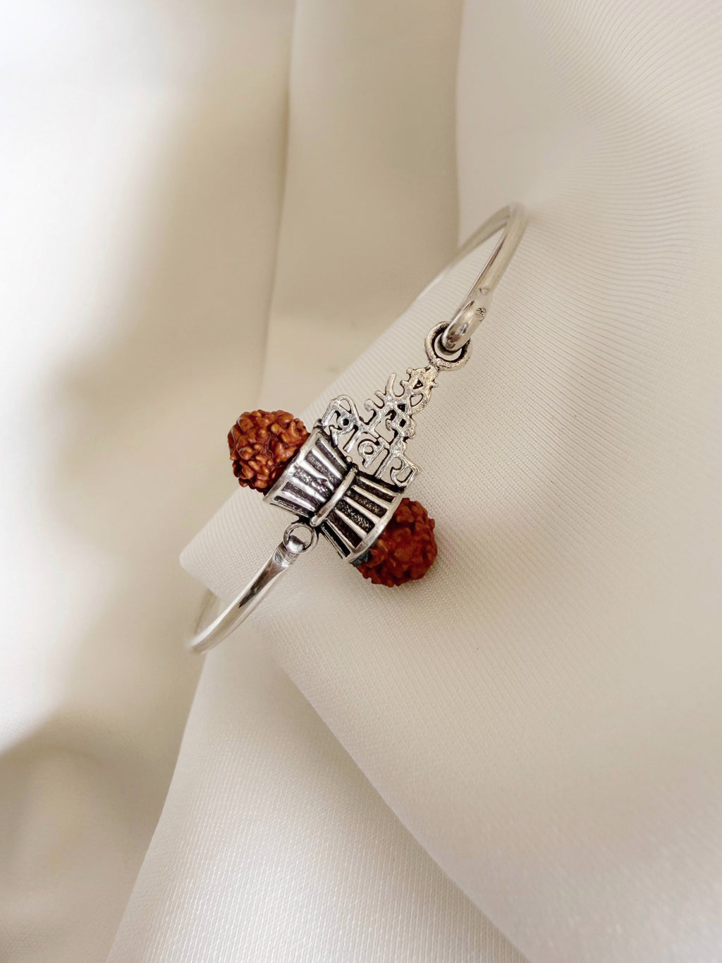 Rudratva Harmony Rudraksha - Shiva 925 Silver Handcrafted Openable Bracelet