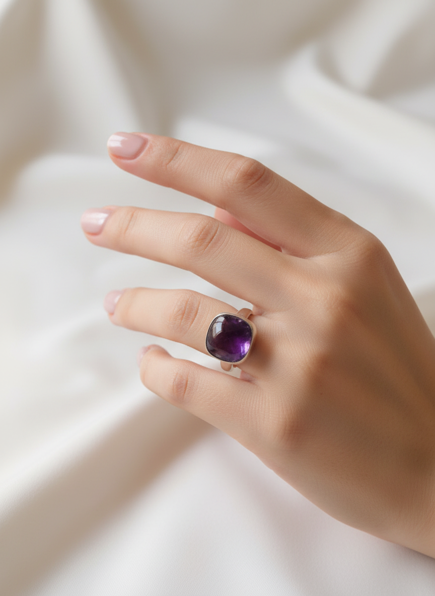 Neelima Amethyst Stone 92.5 Silver Adjustable Ring