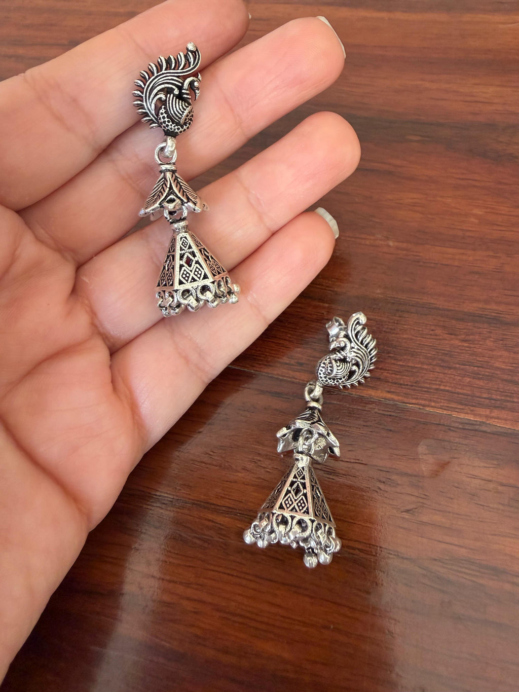 Mayura Kalash Jhumkas 925 Silver Earrings - Handcrafted