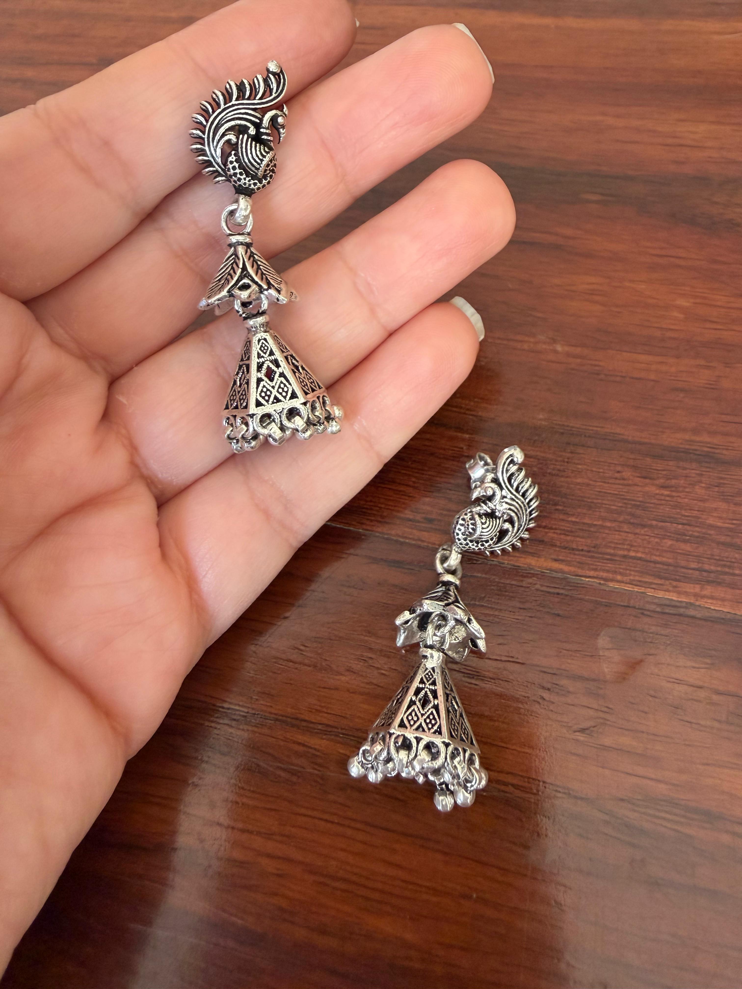 Mayura Kalash Jhumkas 92.5 Silver Earrings - Handcrafted