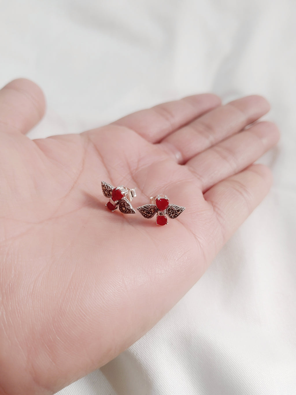 Angel Wing 92.5 Silver Marcasite Stud Earrings