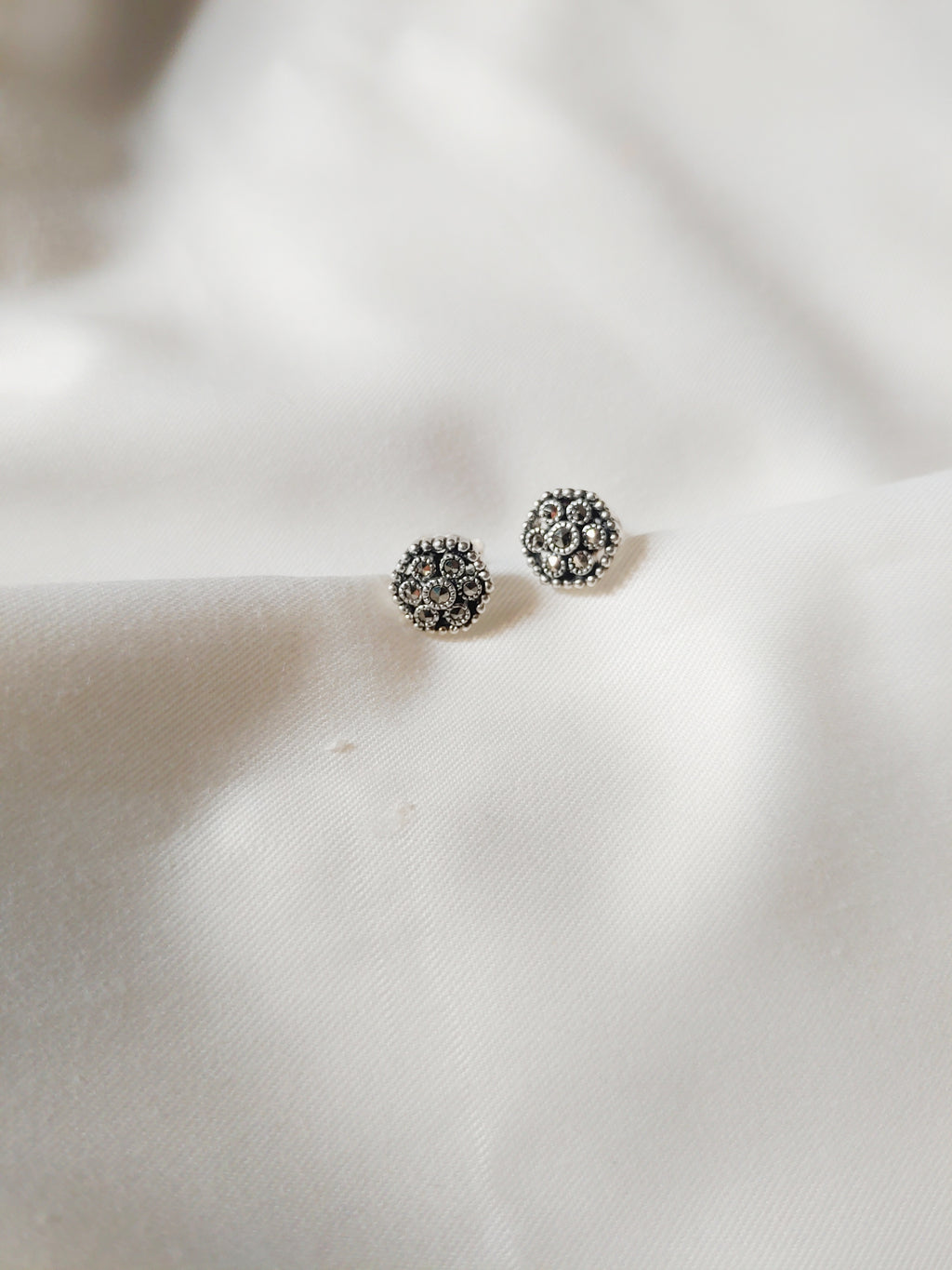 Haxagonal 925 Silver Marcasite Stud Earrings