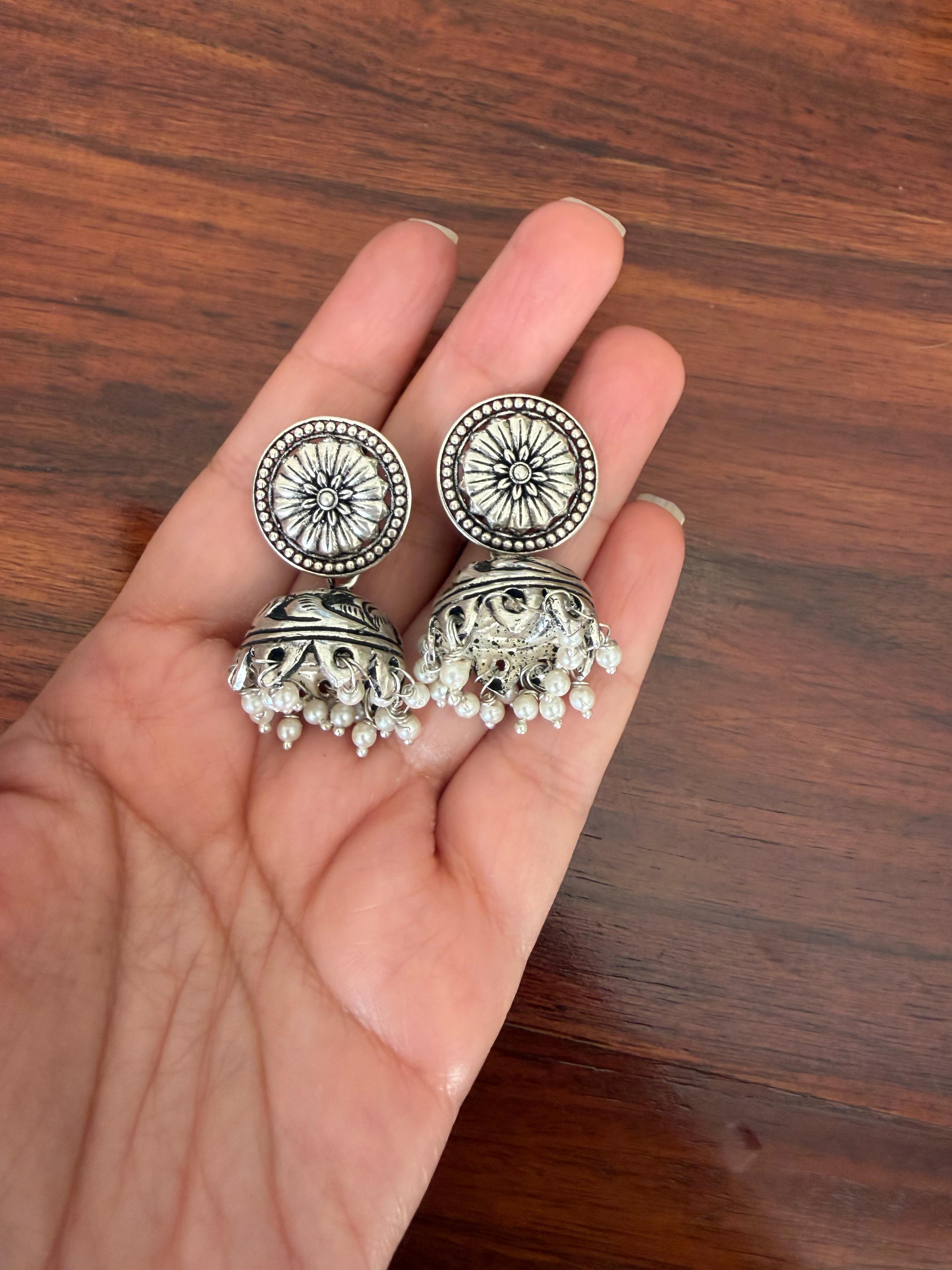 Mandala Chitai Jhumkas 92.5 Silver 3-in-1 Earrings - Handcrafted