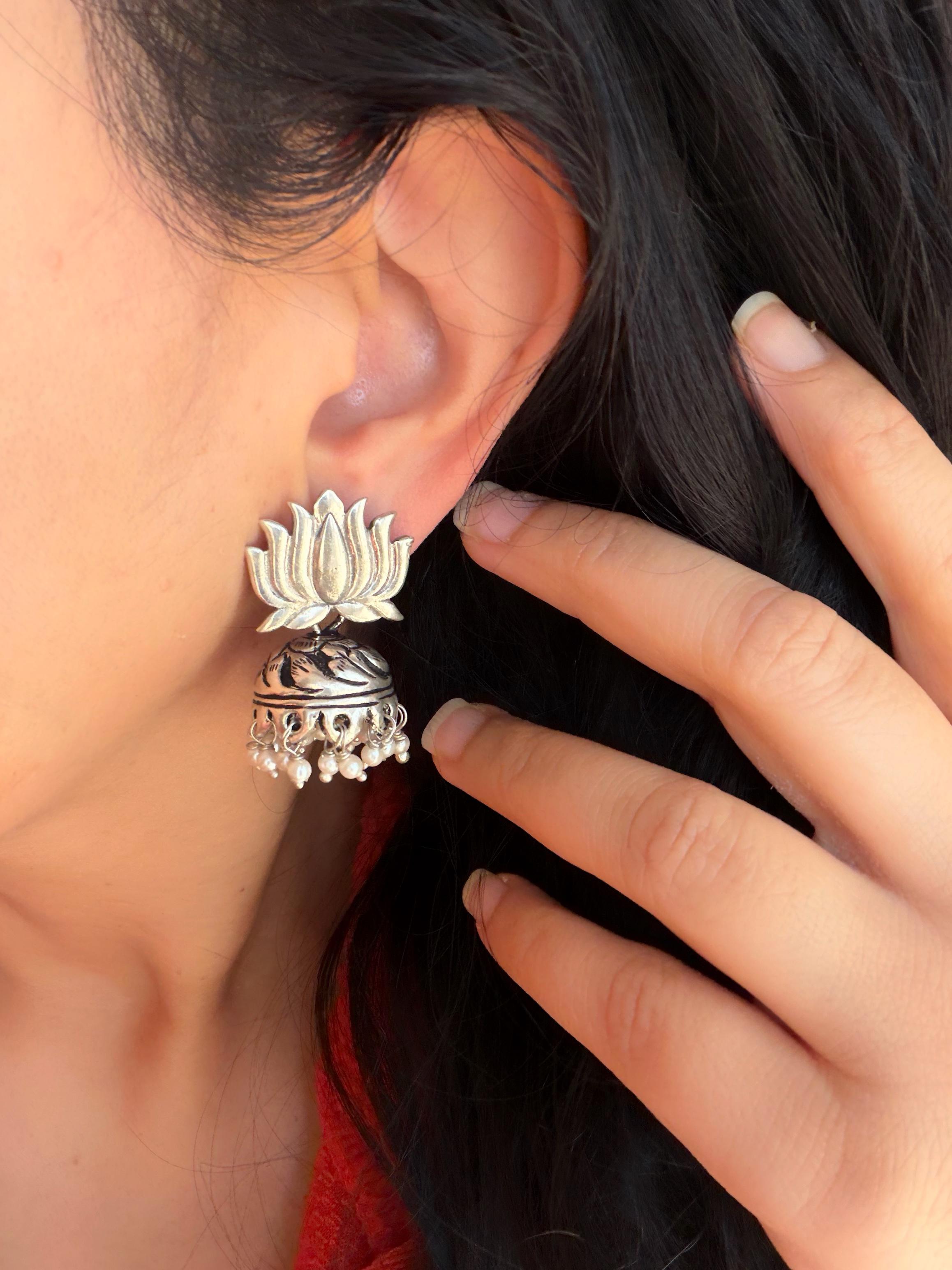 Kamalika Chitai Jhumkas 92.5 Silver 3-in-1 Earrings - Handcrafted