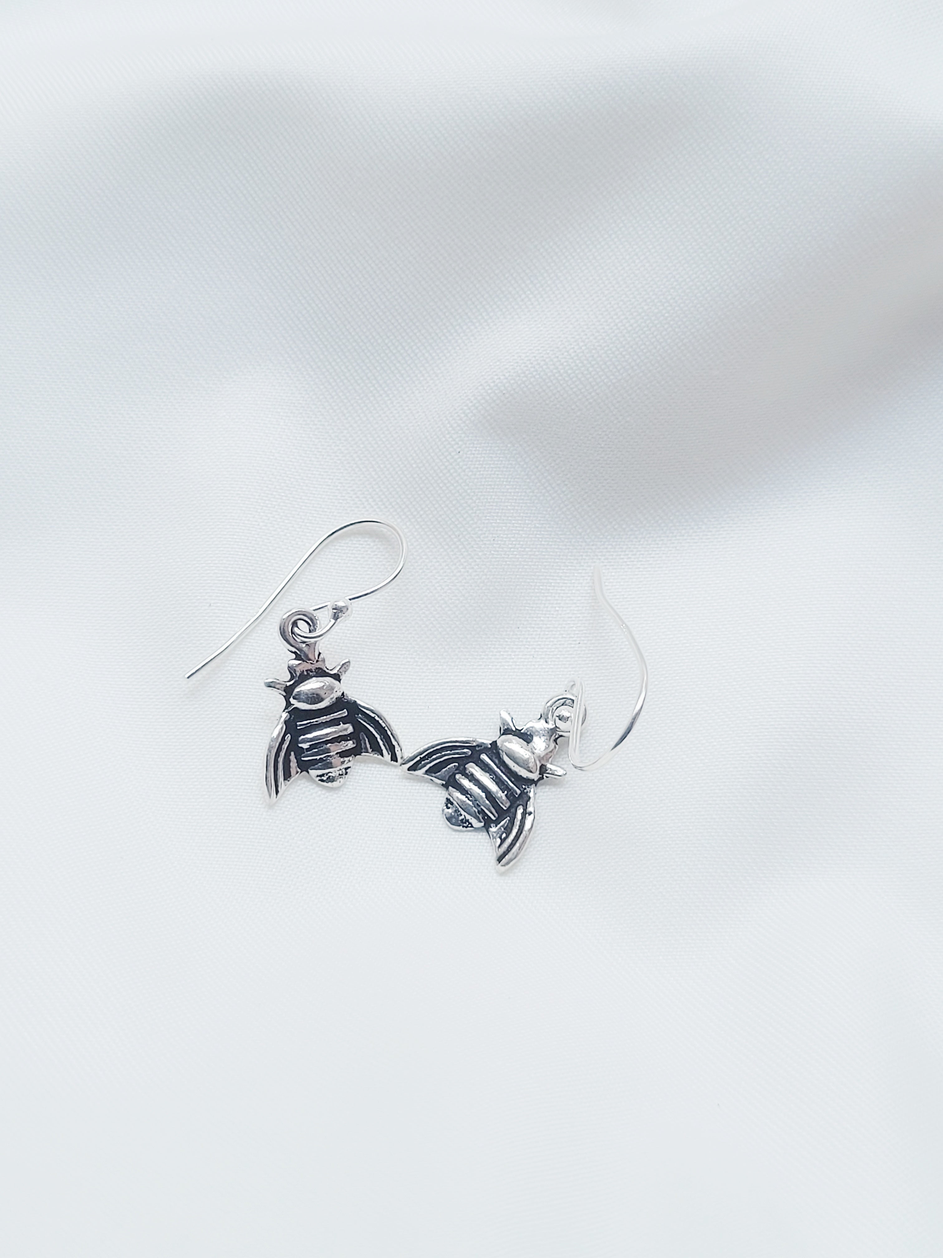 Bee Charm 92.5 Silver Drop Earrings - Handcrafted