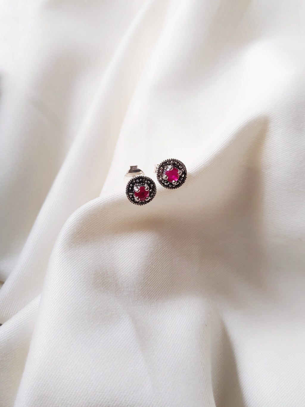 Rose Lock 925 Silver Marcasite Stud Earrings