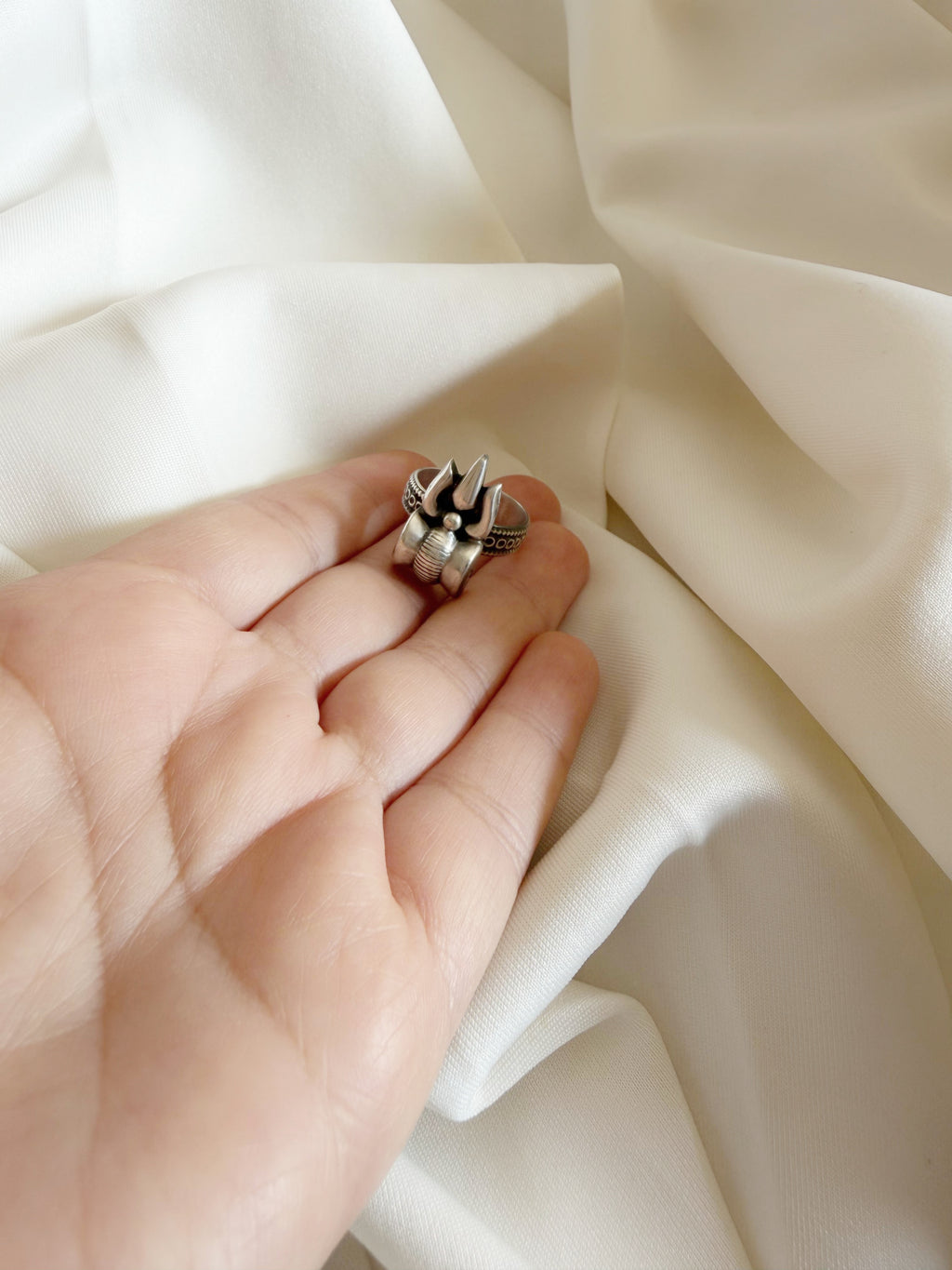 Rudra Aura - Shiva Trishool Damroo Traditional 925 Silver Adjustable Ring