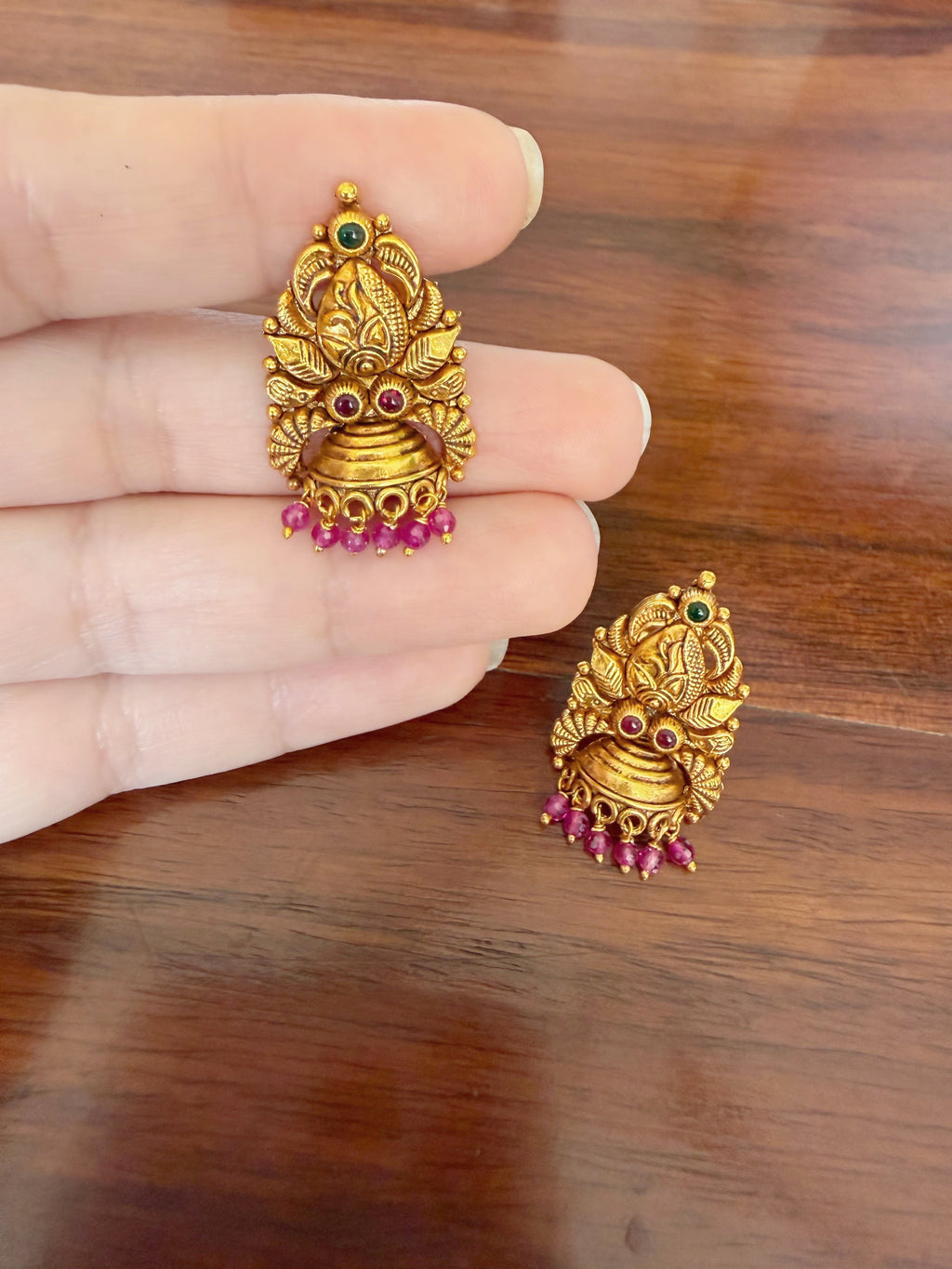Shrivalli Jhumki - 925 Silver Gold Plated Temple Earrings