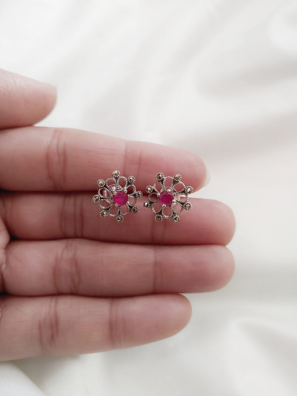 Sunburst 92.5 Silver Marcasite Stud Earrings