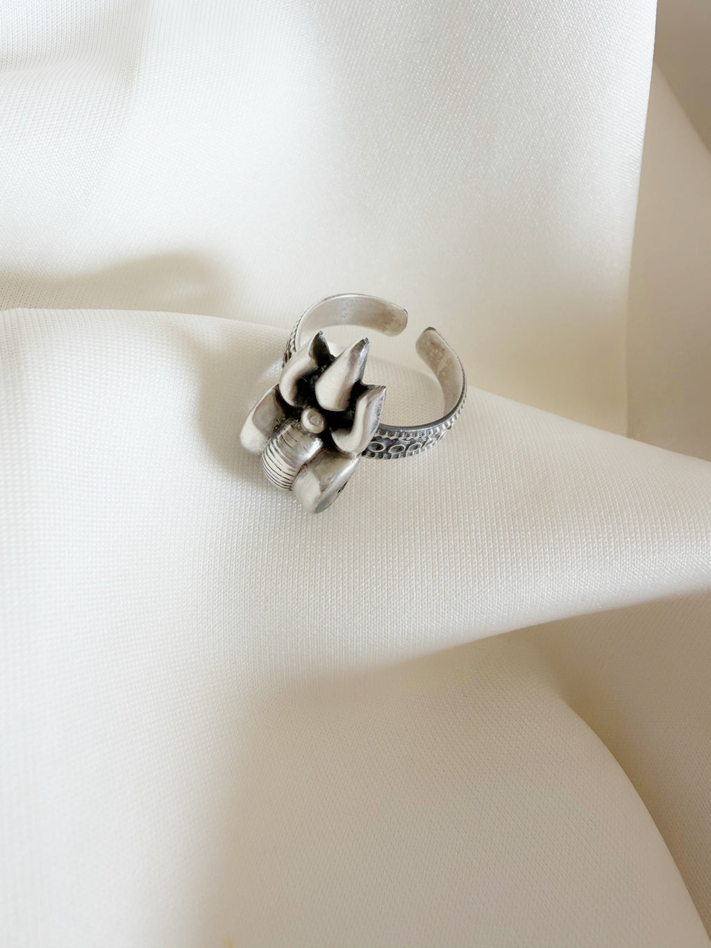 Rudra Aura - Shiva Trishool Damroo Traditional 925 Silver Adjustable Ring