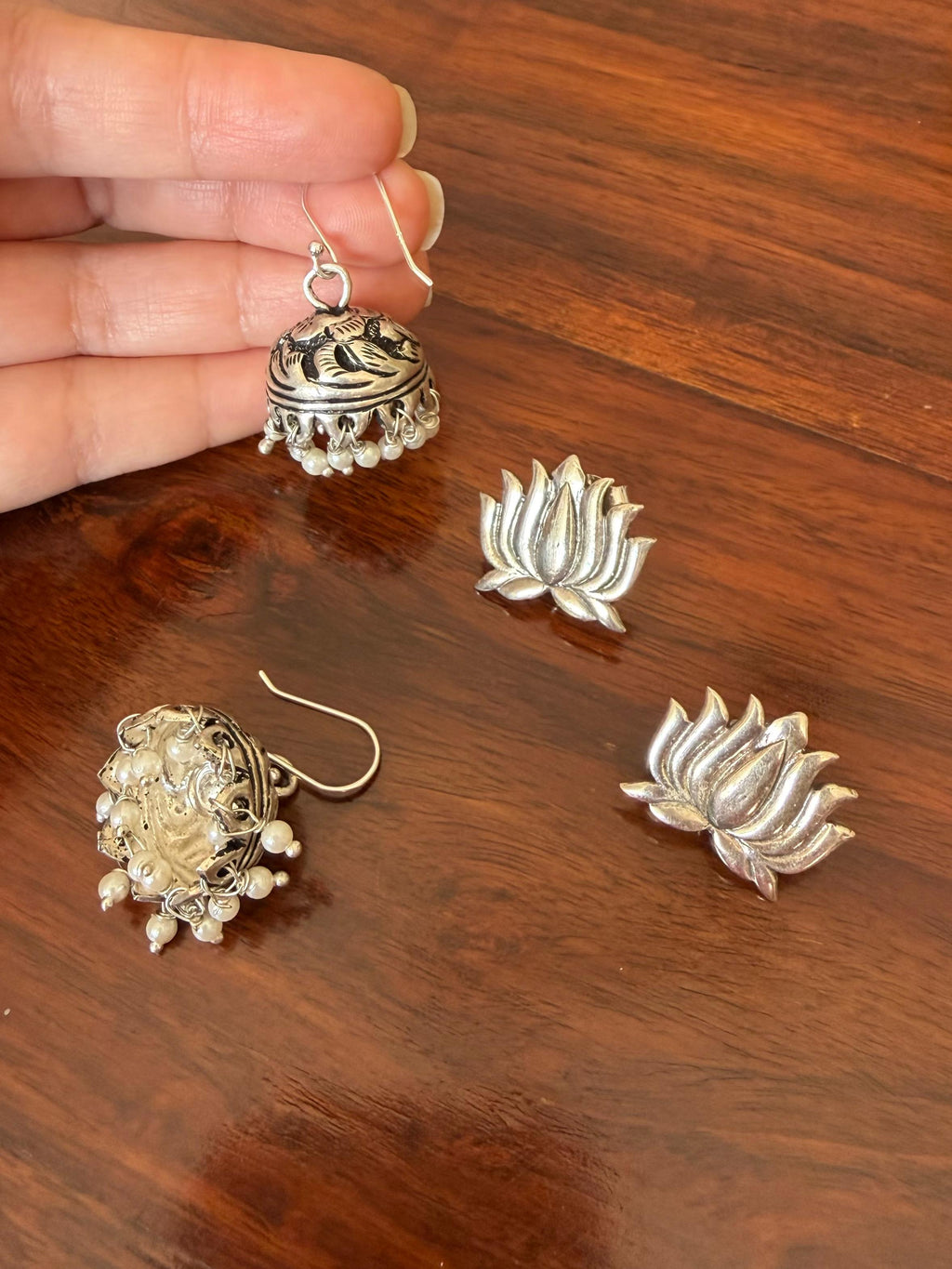 Kamalika Chitai Jhumkas 925 Silver 3-in-1 Earrings - Handcrafted