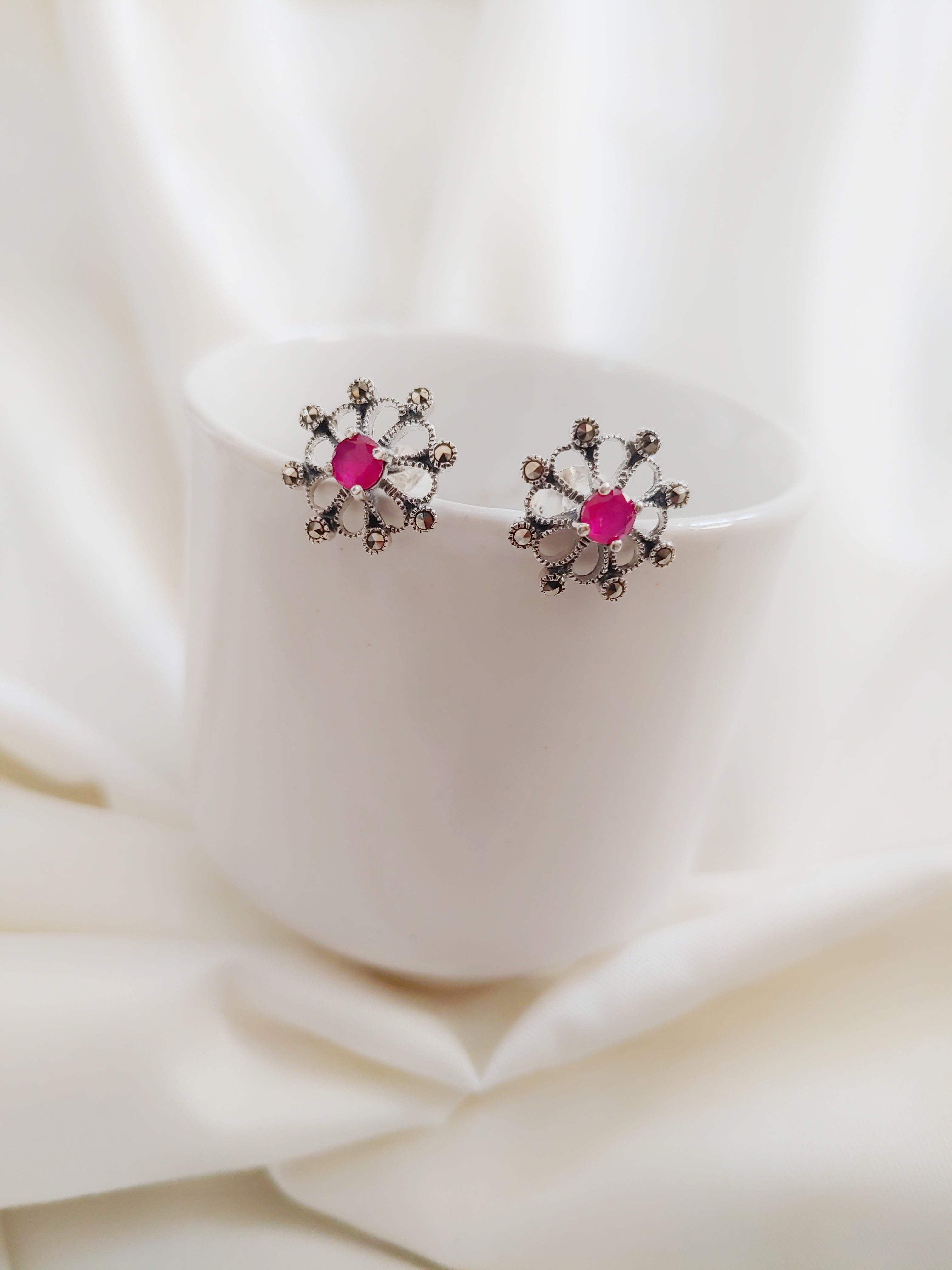 Sunburst 92.5 Silver Marcasite Stud Earrings