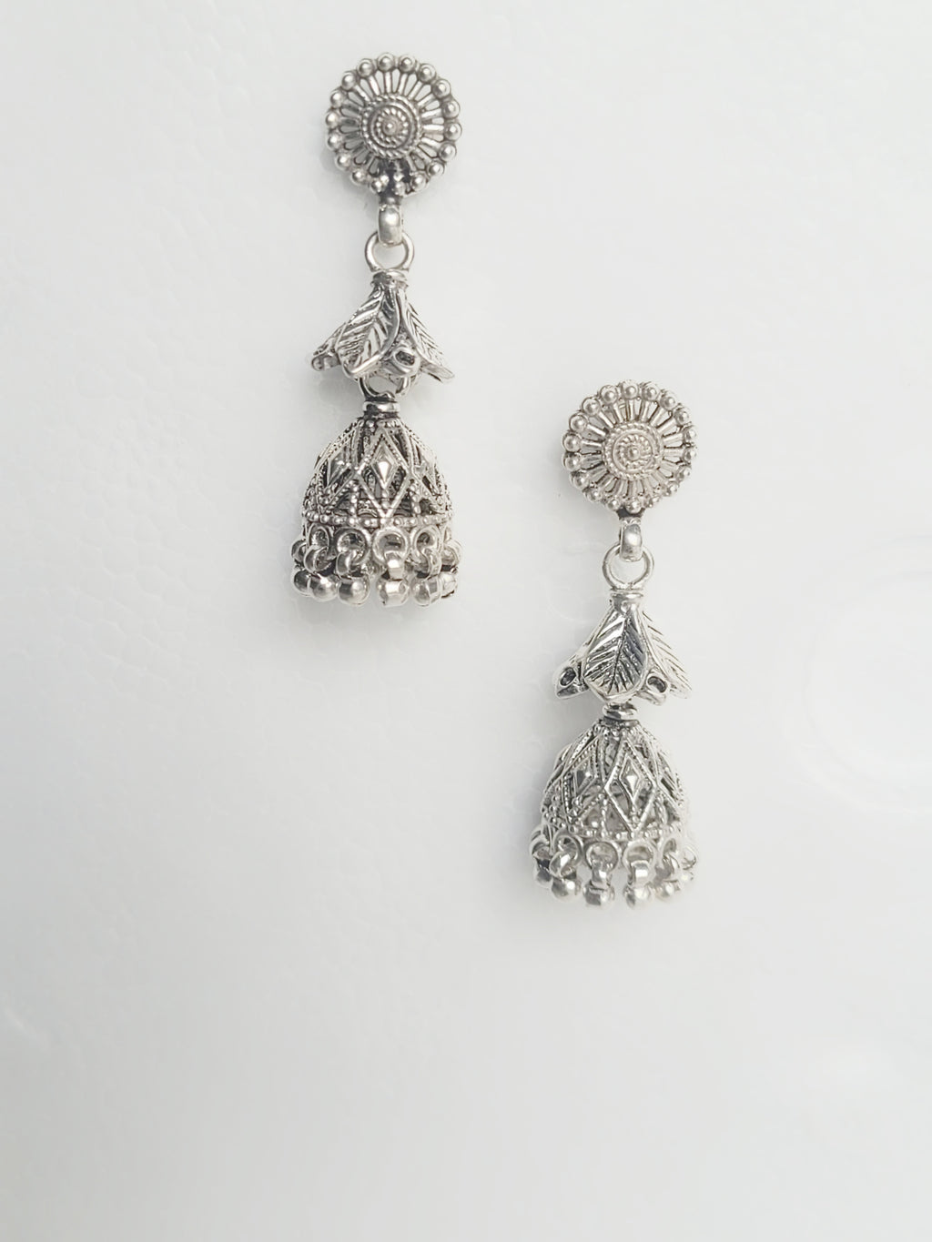 Karunima 92.5 Silver Floral Jhumkis