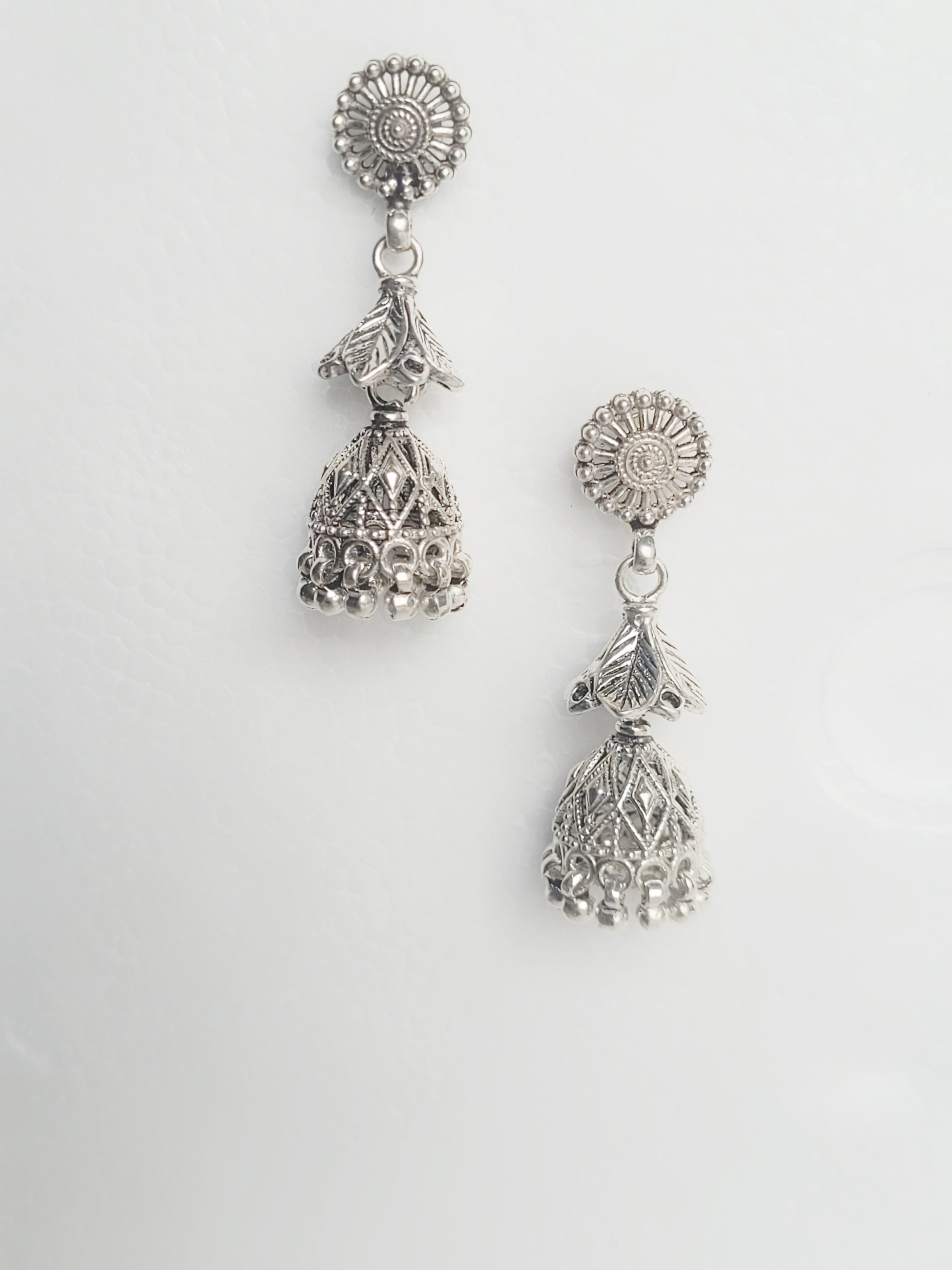 Karunima 92.5 Silver Floral Jhumkis