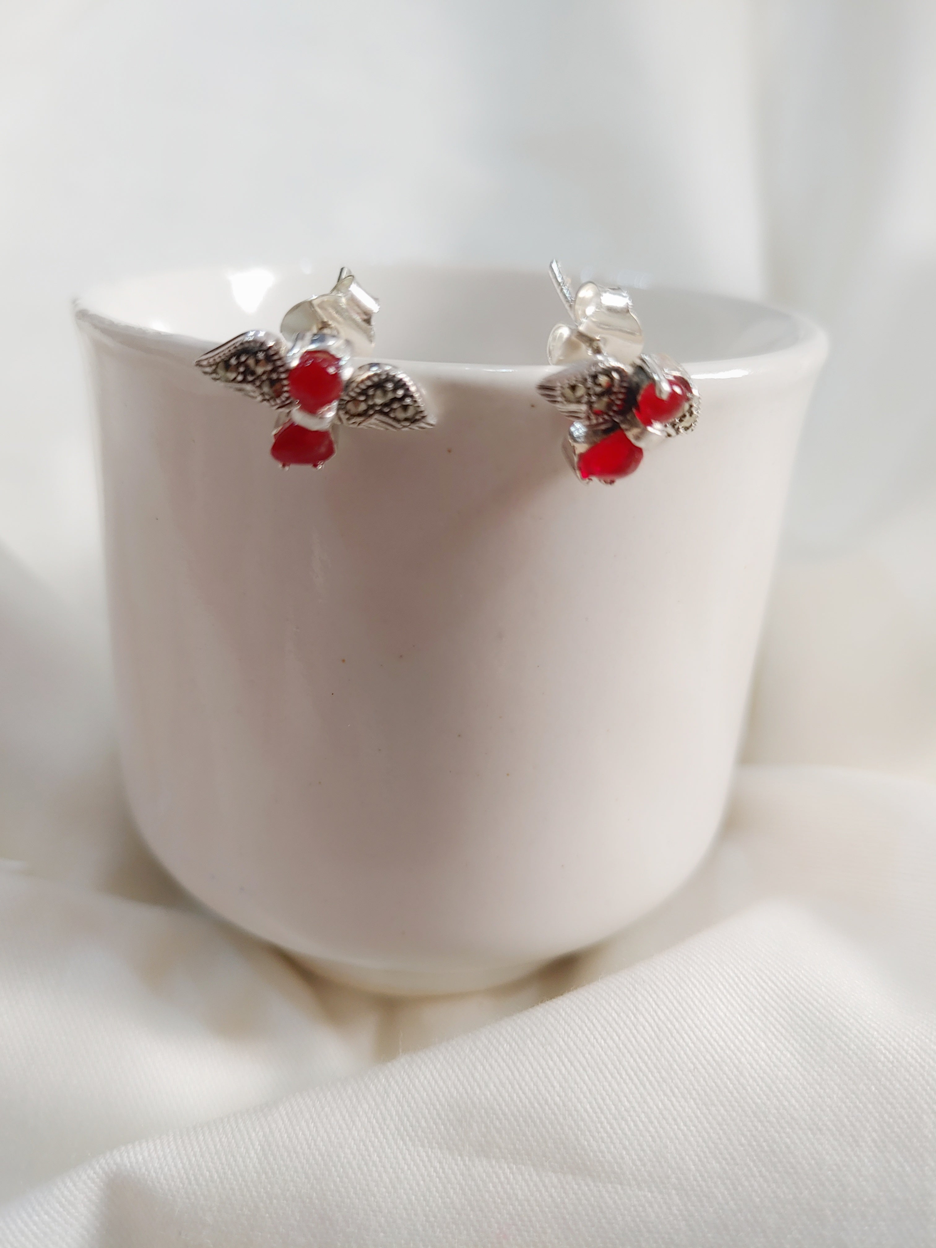 Angel Wing 92.5 Silver Marcasite Stud Earrings