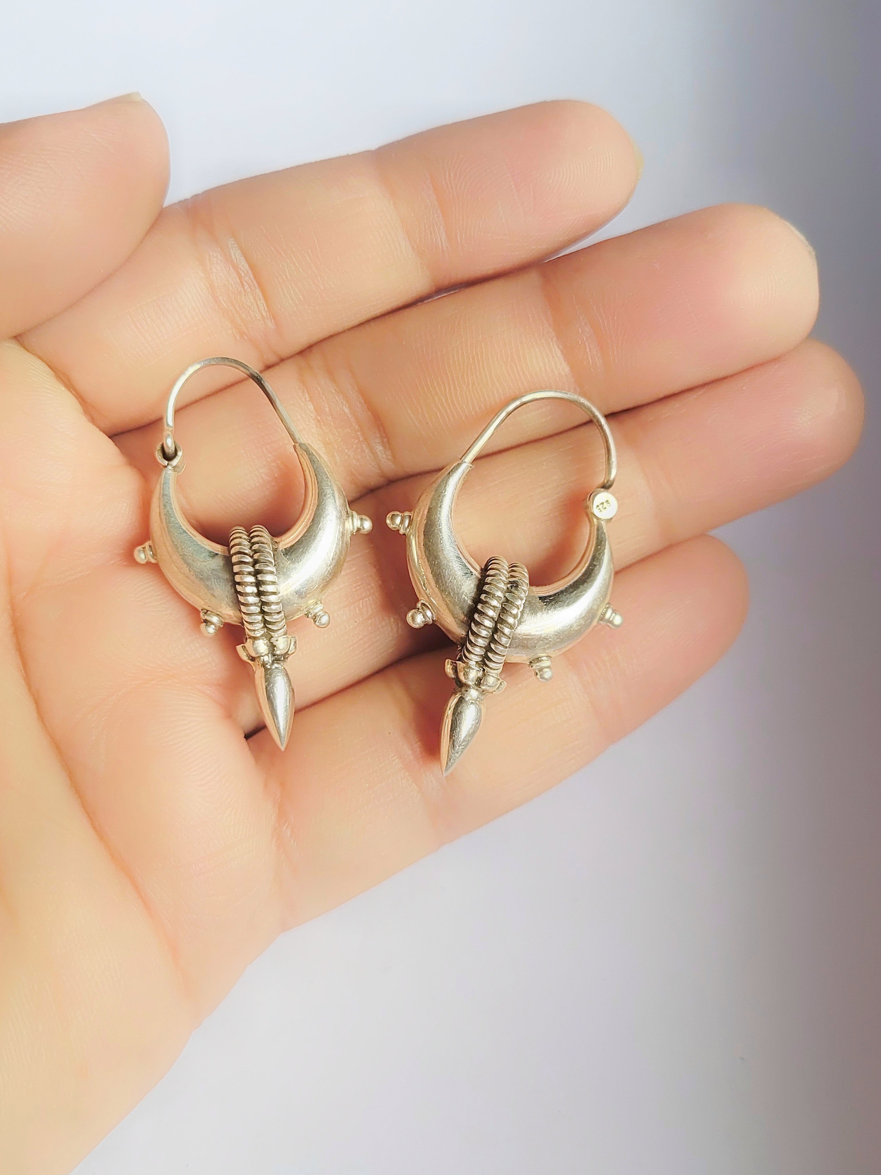 Chandrika Crescent Dagger 92.5 Silver Statement Hoop Earrings