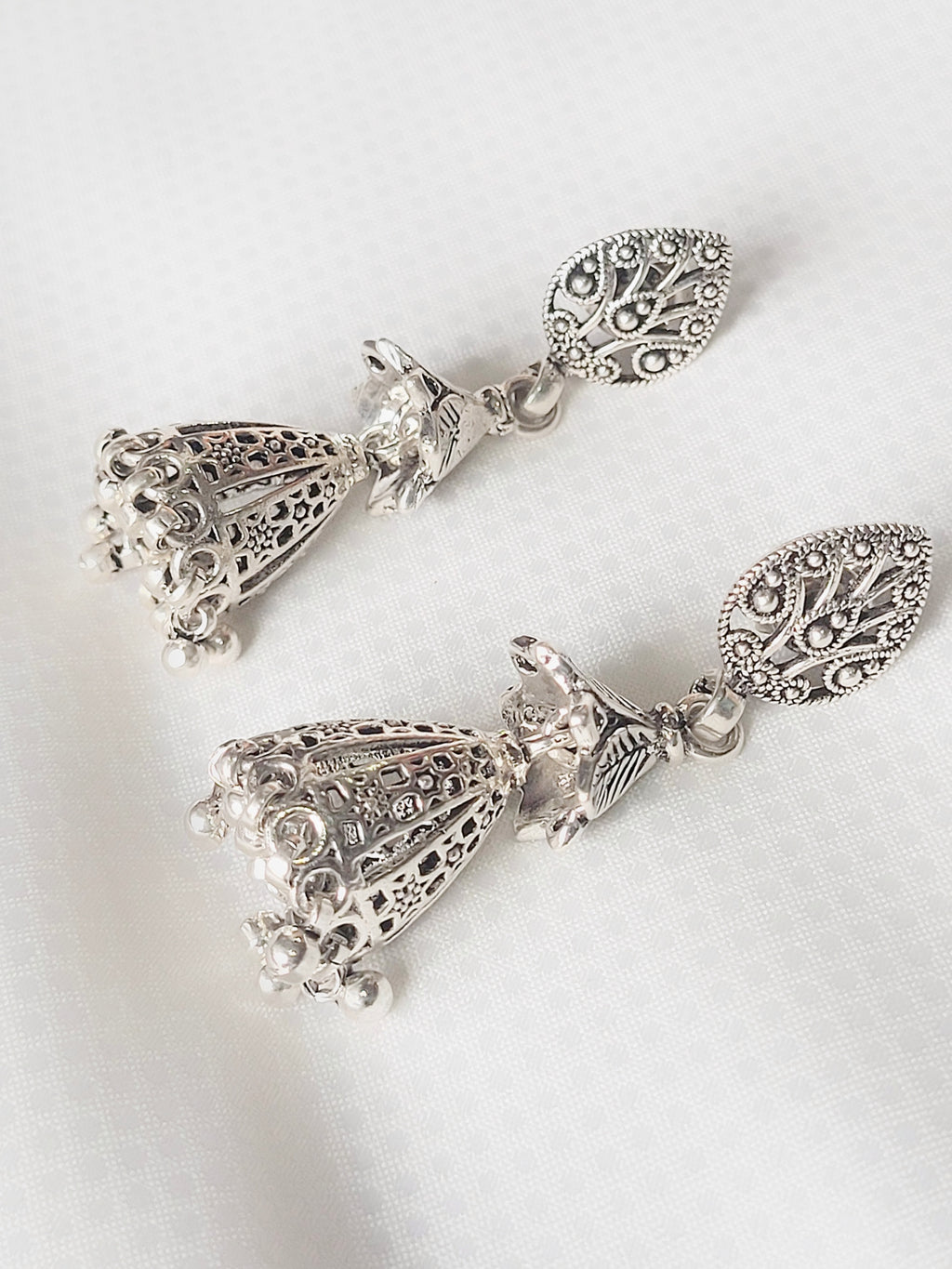 Royal Jali Jhumka 92.5 Silver Floral Jhumkis