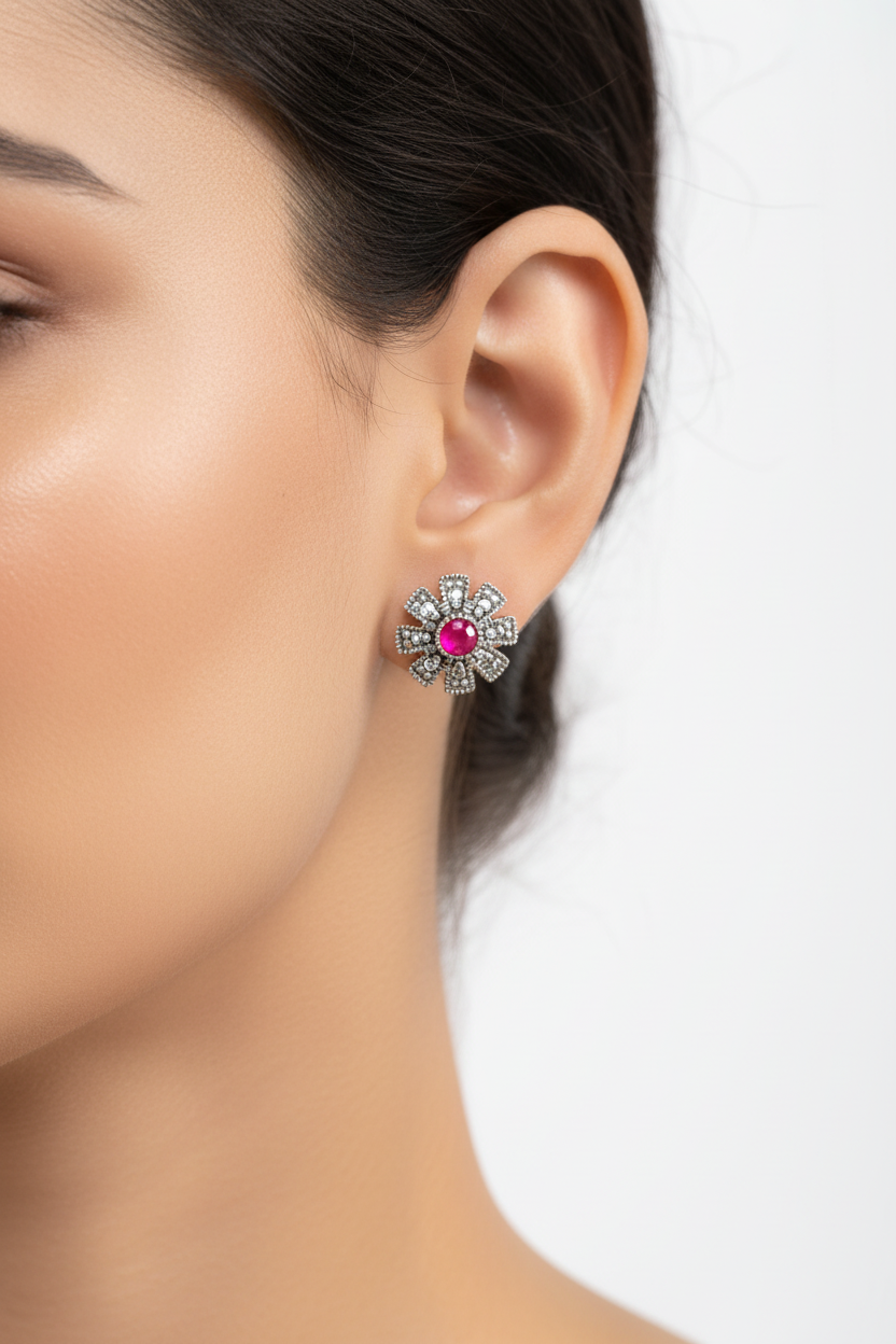 Kusumika 92.5 Silver Marcasite Stud Earrings