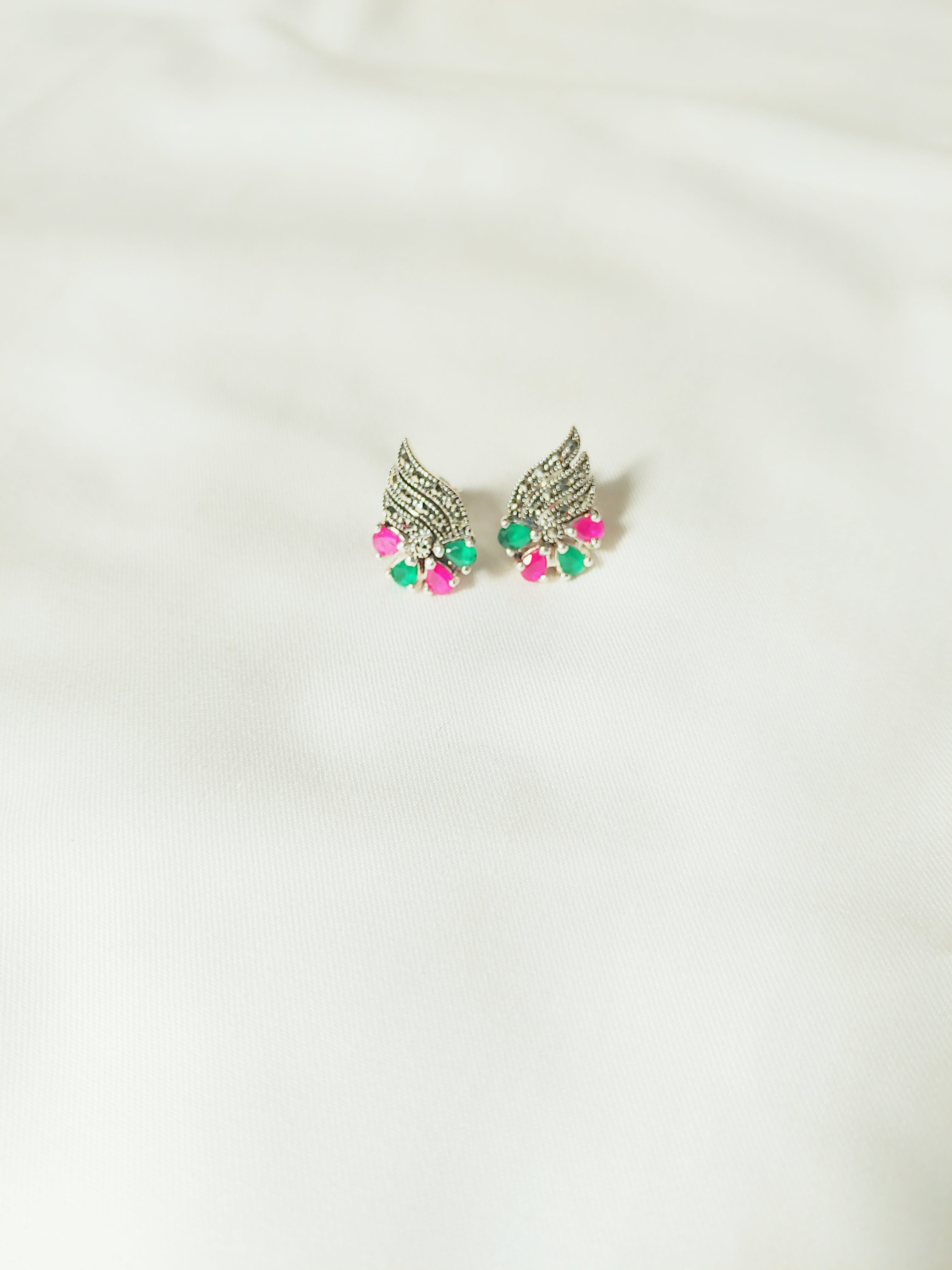 Vintage Wing 92.5 Silver Marcasite Stud Earrings