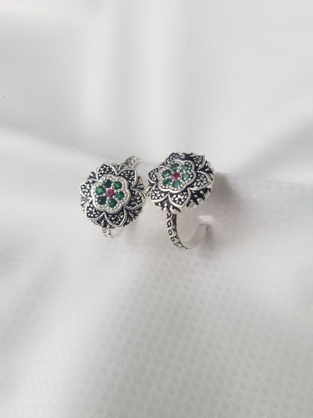 Floral Mandala Motif 92.5 Silver Toe Rings - Pair