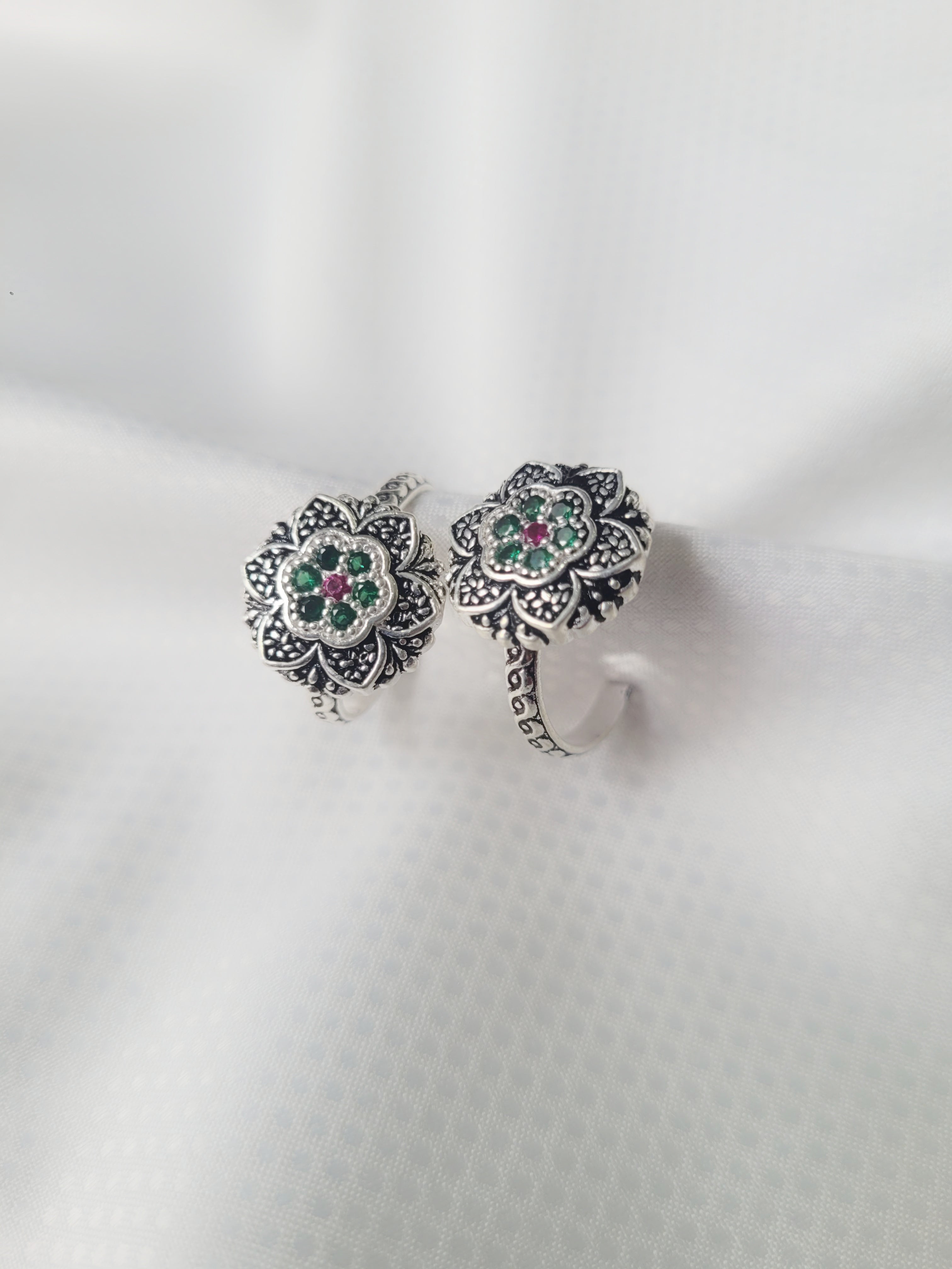 Floral Mandala Motif 92.5 Silver Toe Rings - Pair