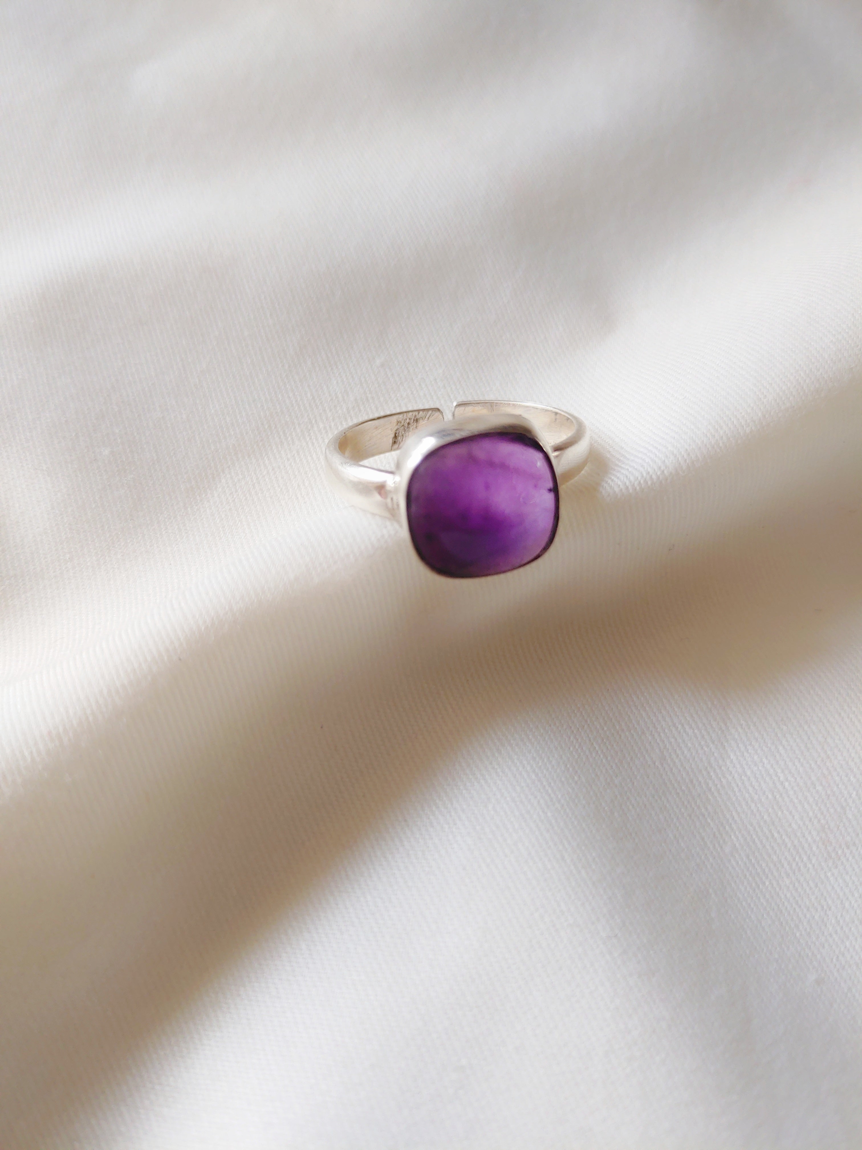 Neelima Amethyst Stone 92.5 Silver Adjustable Ring