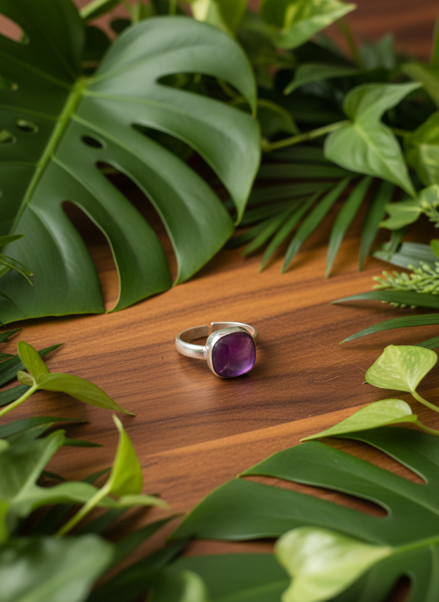 Neelima Amethyst Stone 92.5 Silver Adjustable Ring