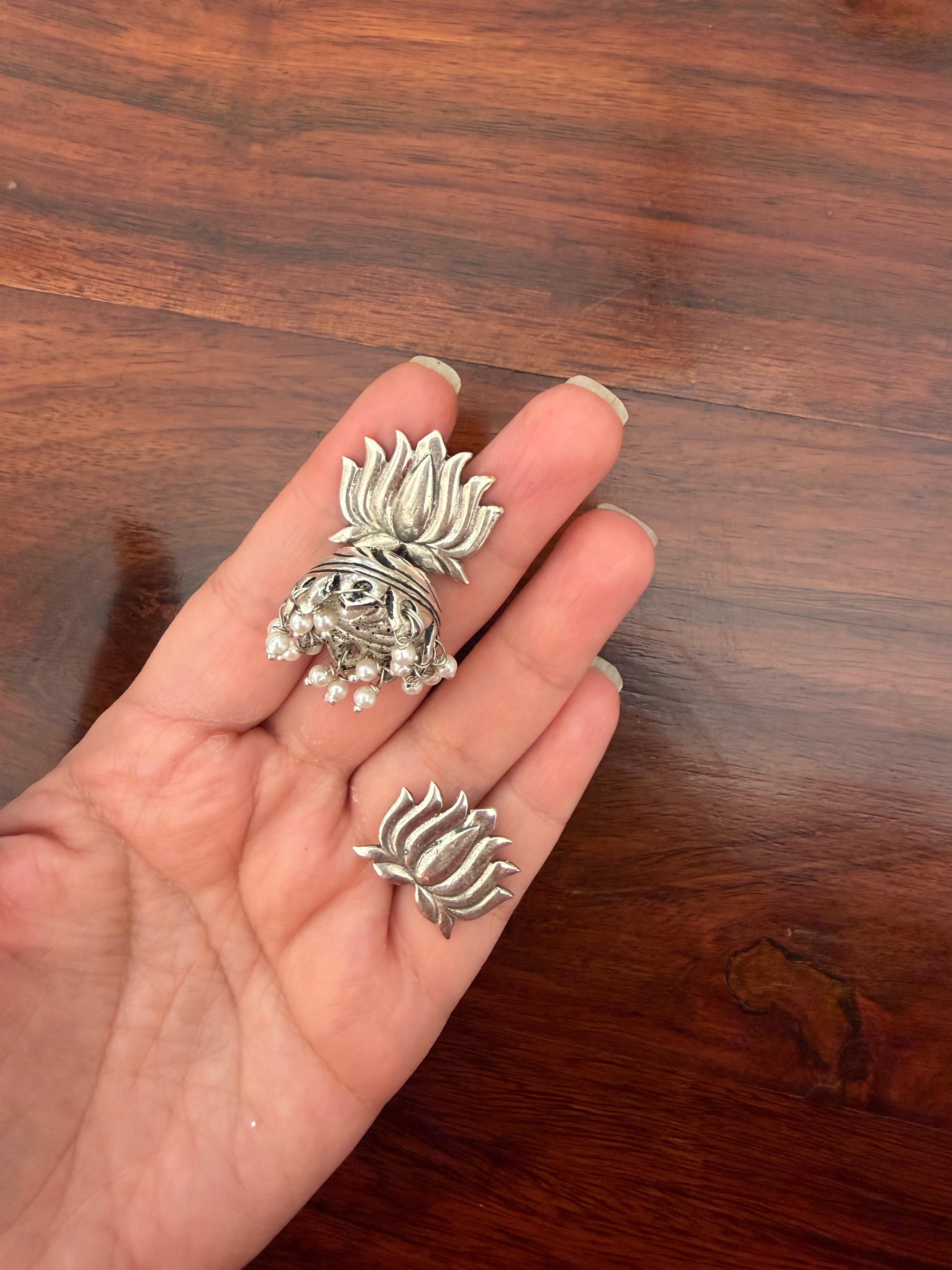 Kamalika Chitai Jhumkas 92.5 Silver 3-in-1 Earrings - Handcrafted